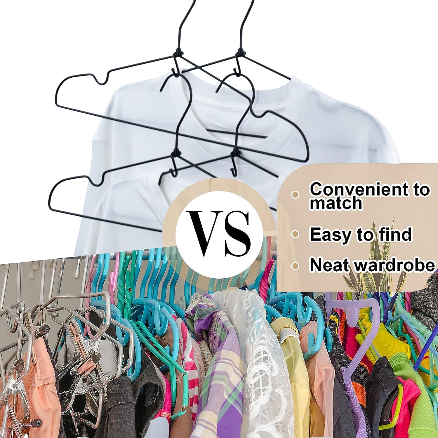 KOOBAY 36PCS Heavy Duty Clothes Hanger Connector Hooks - Space Saving Extender Clips for Wooden, Velvet, Metal, and Plastic Hangers, Black