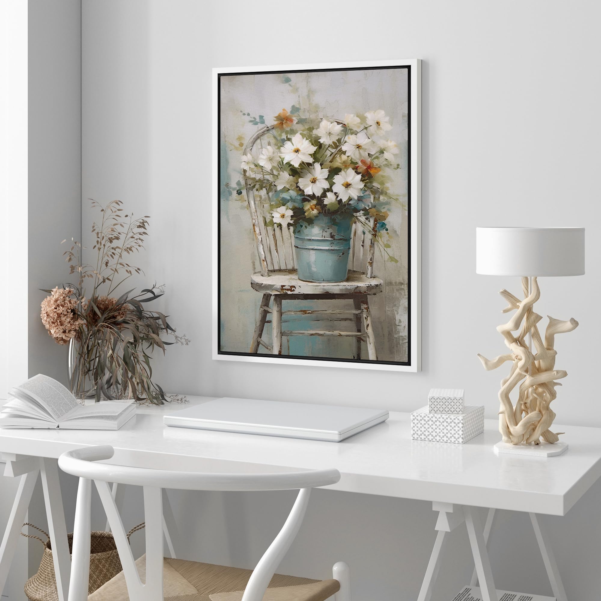 Wall26 Framed Canvas Print Wall Art Fine Art Still Life White Daisy Flowers Nature Wilderness Illustrations Modern Art Botanical