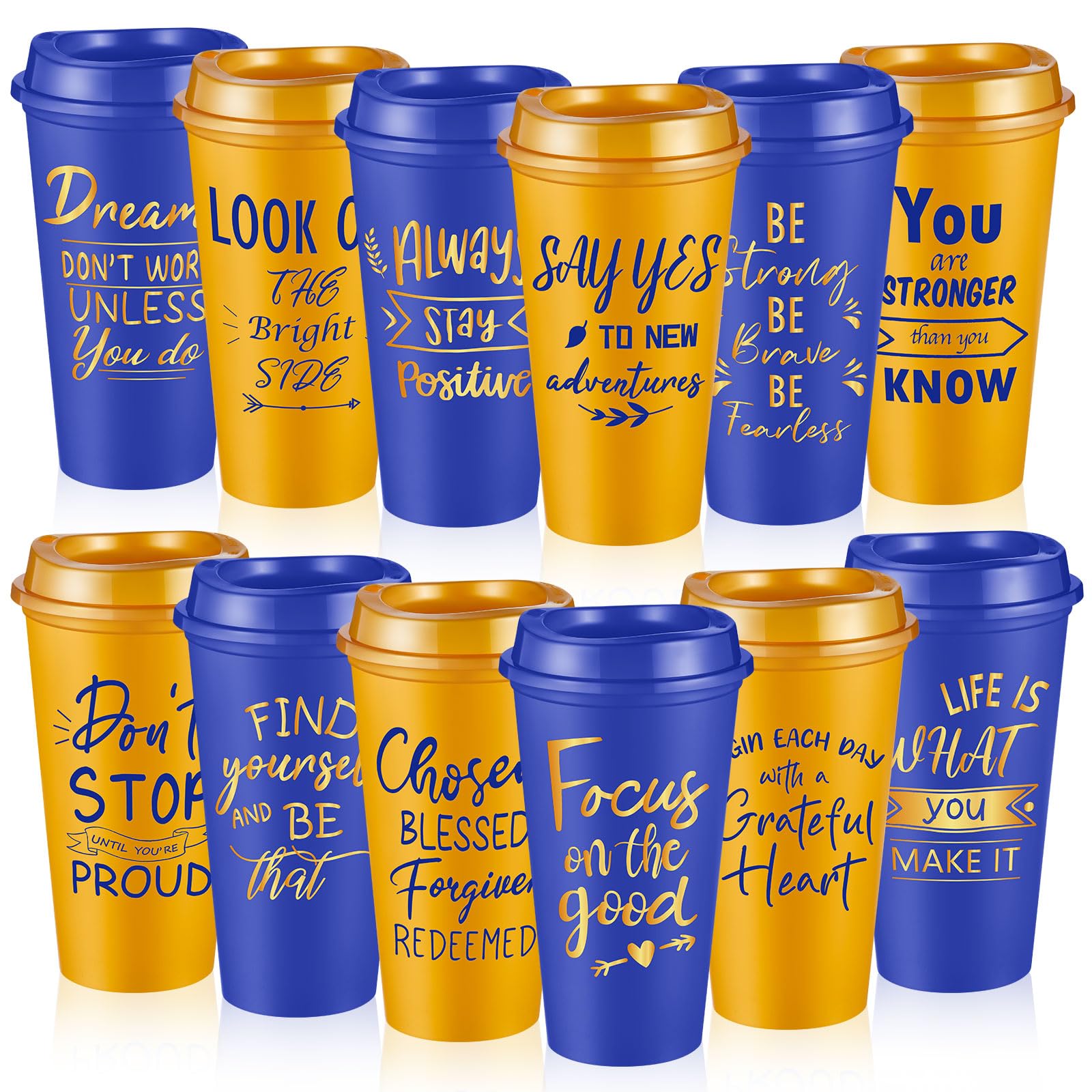 FillTouch 12 Pcs Inspirational Cups Bulk Employee Appreciation Gifts, 16 oz Reusable Plastic Coffee Cups for Coworkers, Staff, T