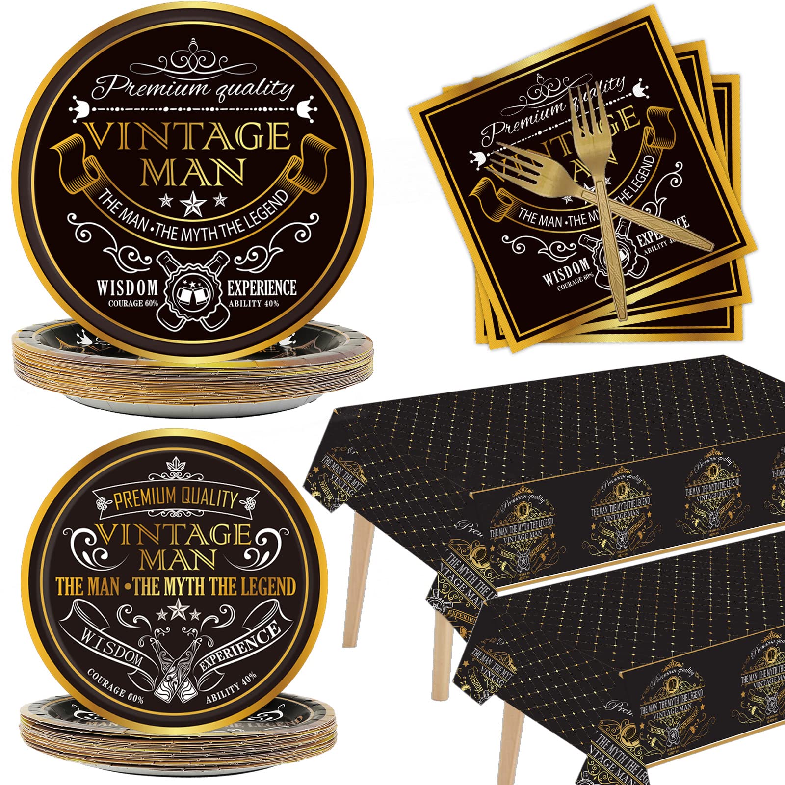 Gisgfim Vintage Man Party Supplies Tableware Set For 24 Guests Vintage Man Birthday Party Plates Aged To Party Decorations Inclu