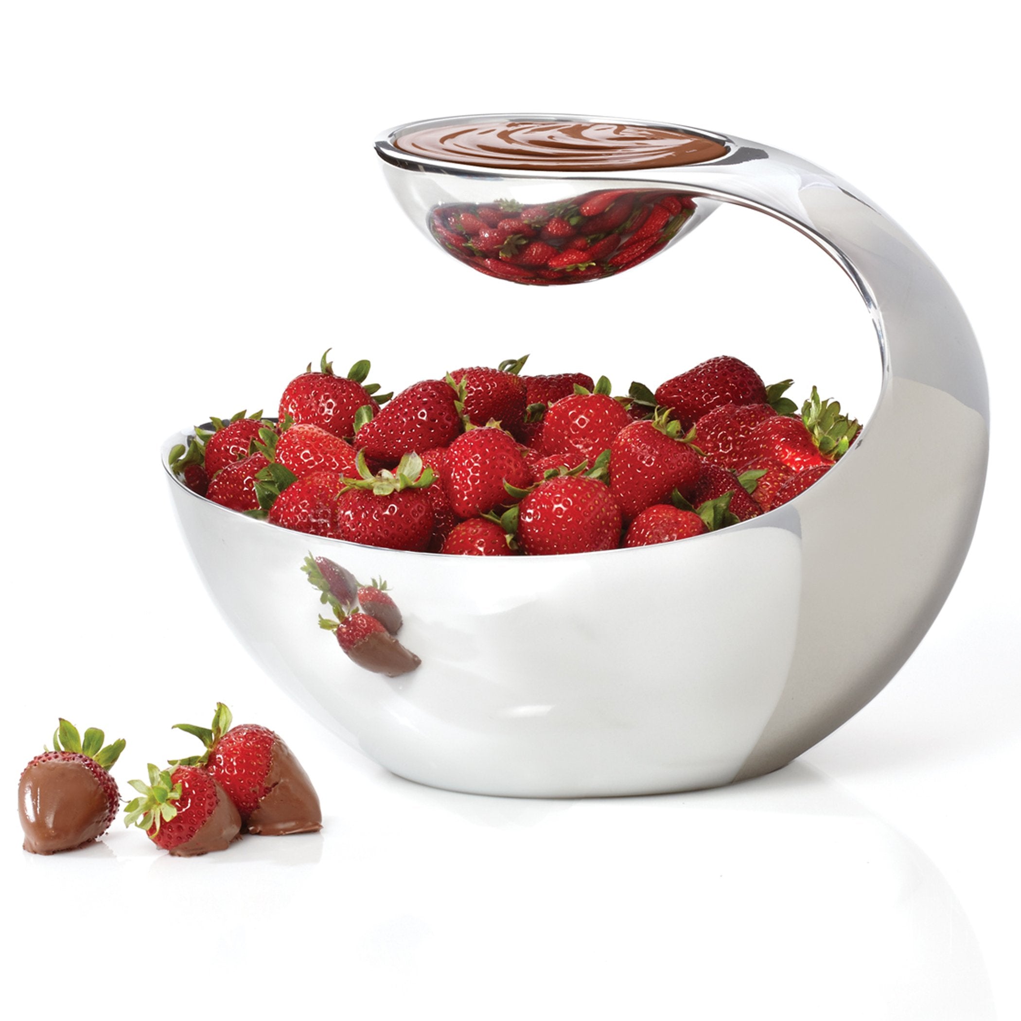 Nambe Scoop Server | Two-Tiered Chip And Dip Bowl | Cold & Hot Appetizer Serving Bowl | Made Of Metal Alloy | 11 X 8 Inch | Desi