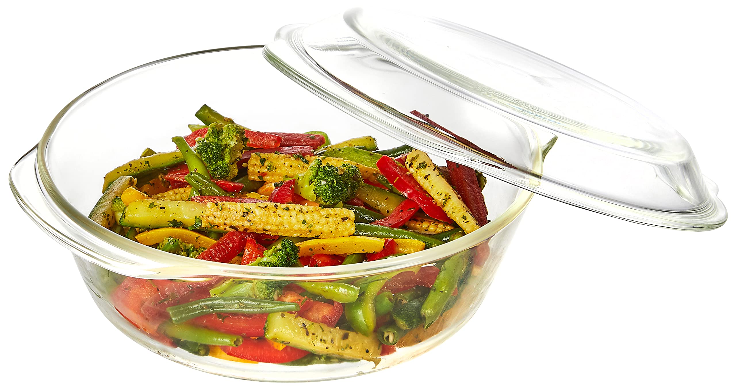 Amazon Brand  Solimo Borosilicate Glass CasseroleCumServing Bowl With Lid | Oven & Microwave Safe | Deep Round | 2 L | Transp