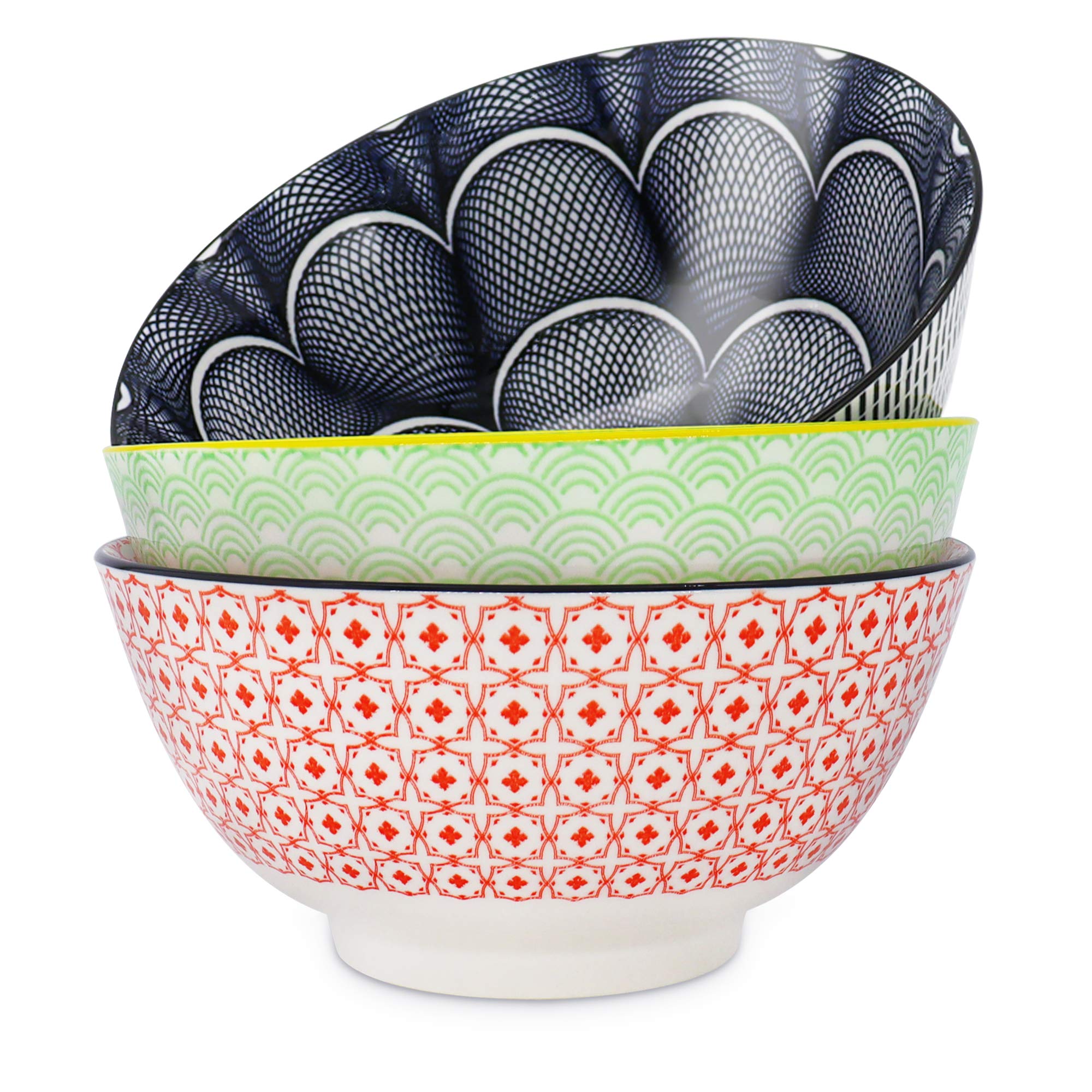 Salad Soup Ramen Bowl, Deecoo 55 Oz Super Stackable Round Fine Porcelain Cereal Pasta Serving Bowl Sets, 3 Pack Large Capacity