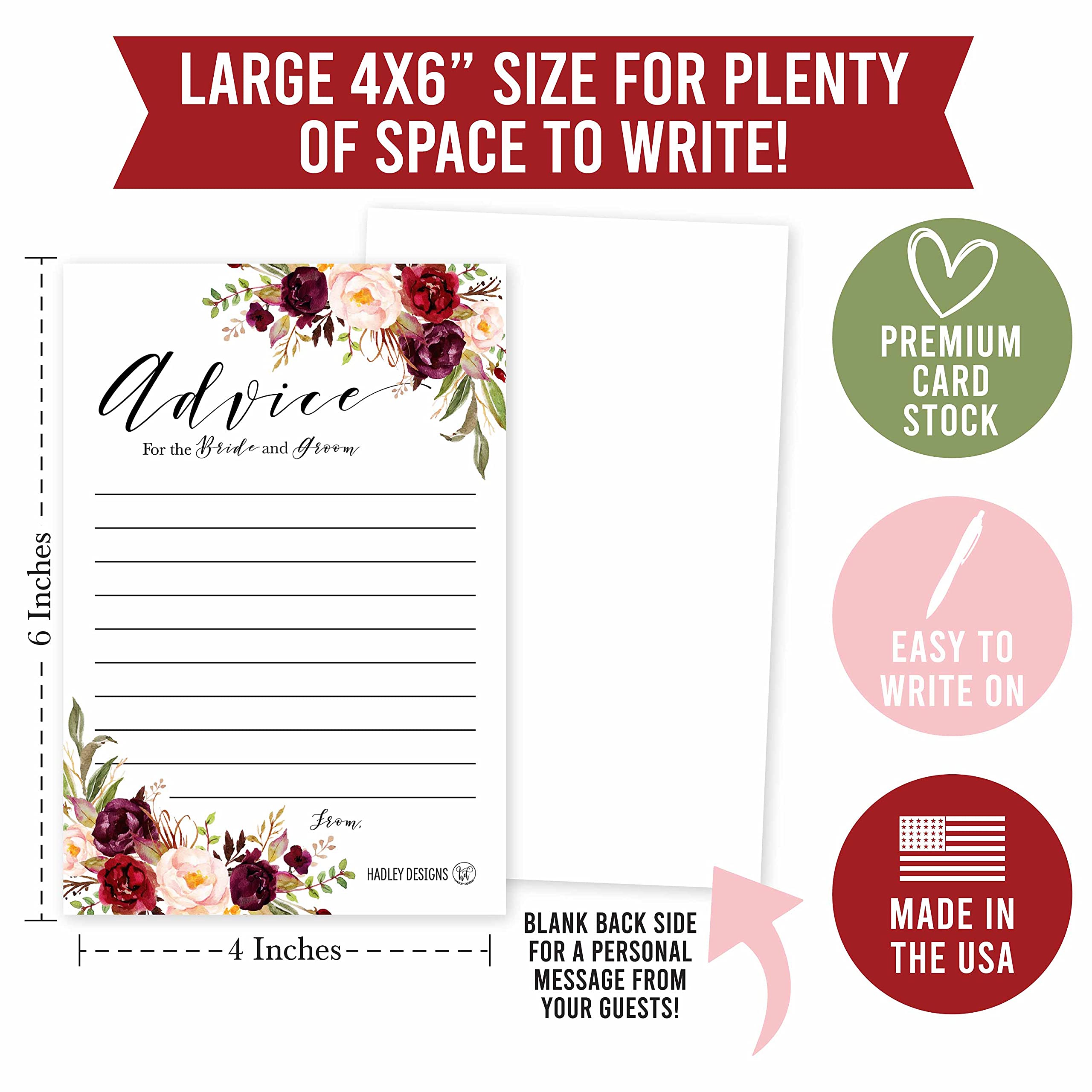 50 Floral Wedding Advice Cards For Bride And Groom, Wedding Guest Book Alternative, Advice And Wishes For The Mr And Mrs, Advice