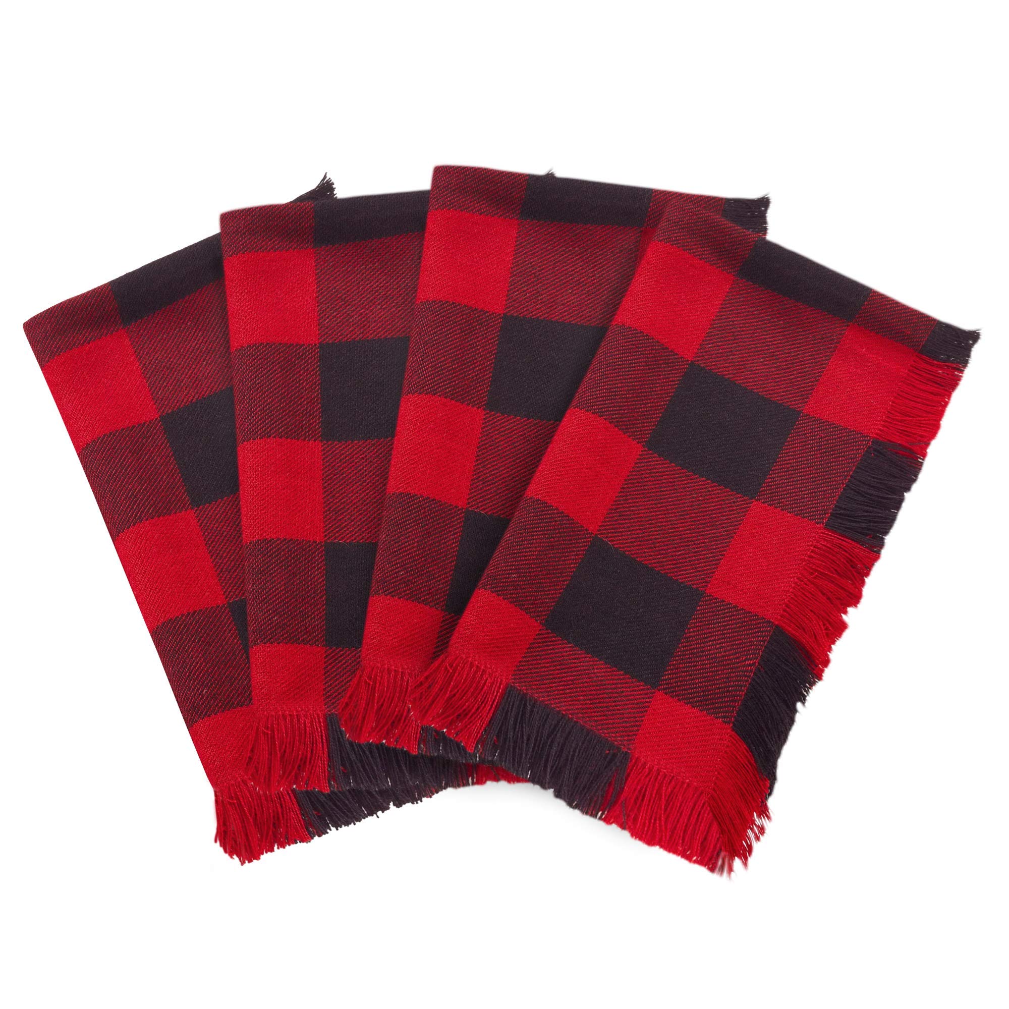 Saro Lifestyle Red Fringed Buffalo Plaid Napkin - 20'' Square - 4 Ct.