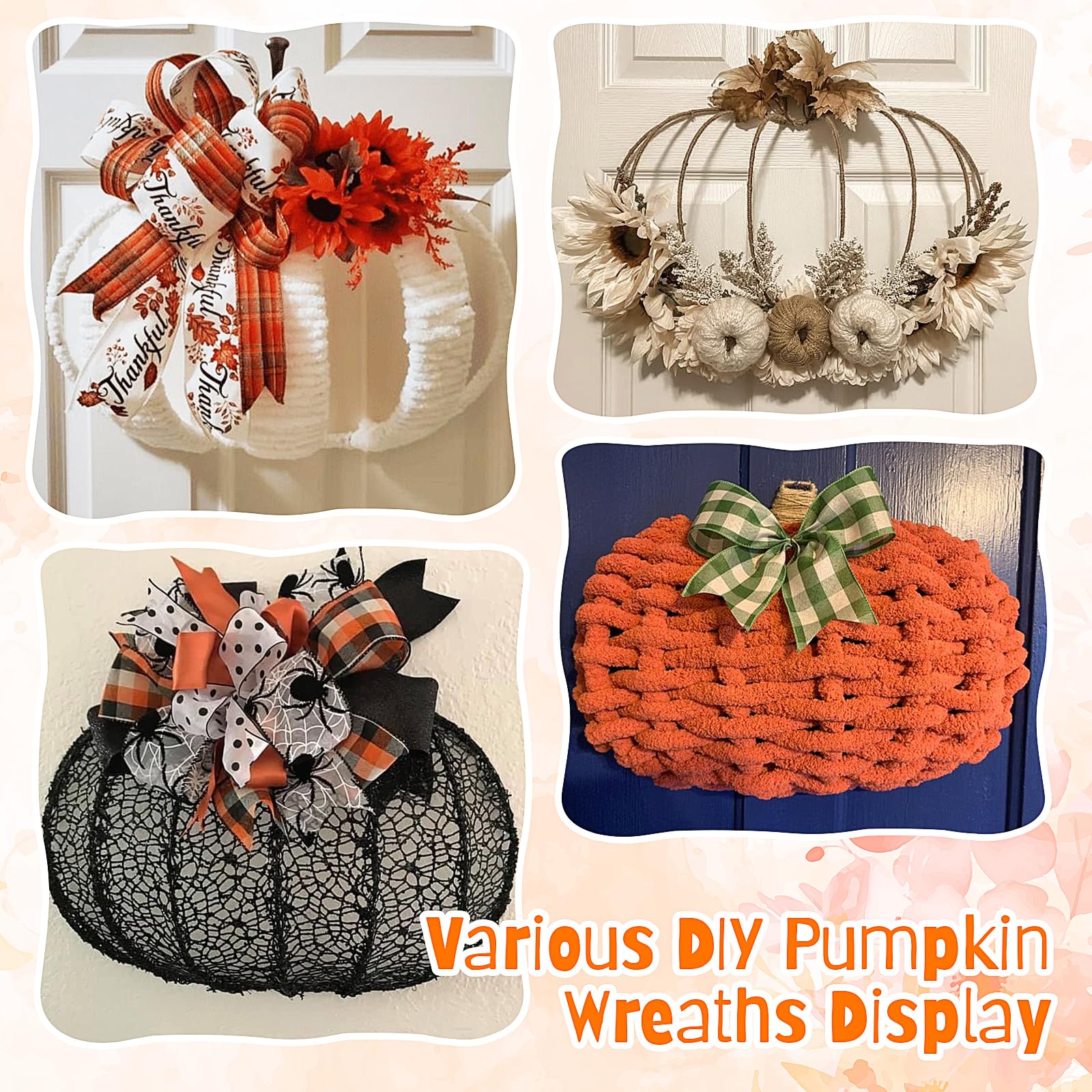 Hotop 10 Pcs 10 x 7.3 Inches Thanksgiving Pumpkin Shaped Metal Wreath Form Fall Wire Floral Frame Halloween 3D Pumpkin Wreath In
