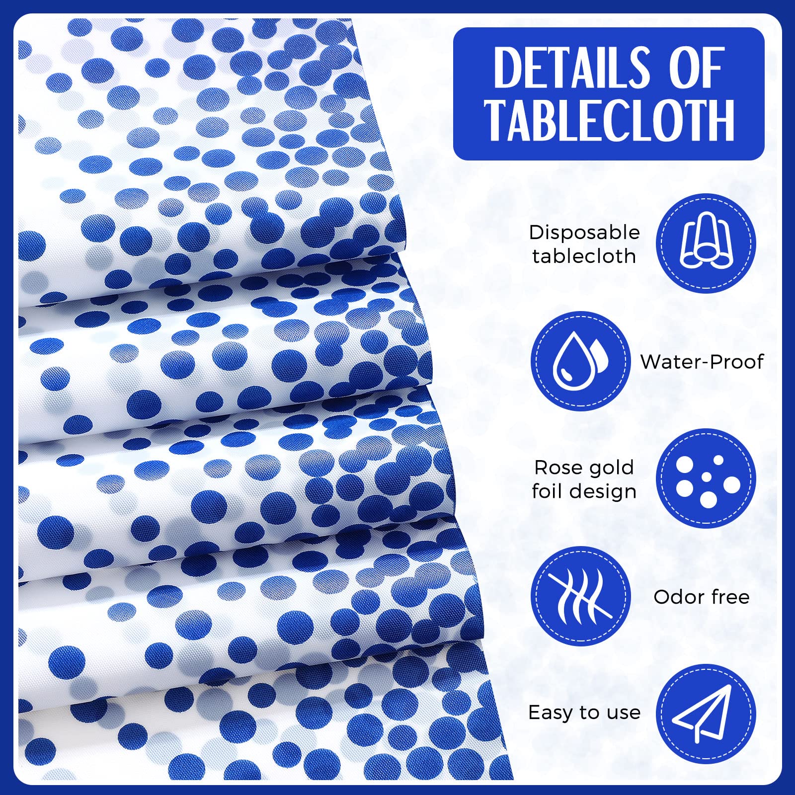 Breling 24 Pack Royal Blue Disposable Plastic Tablecloths And Satin Table Runner Set, 54 X 108 Inch Tablecloth, 12 X 108 Inch Ta