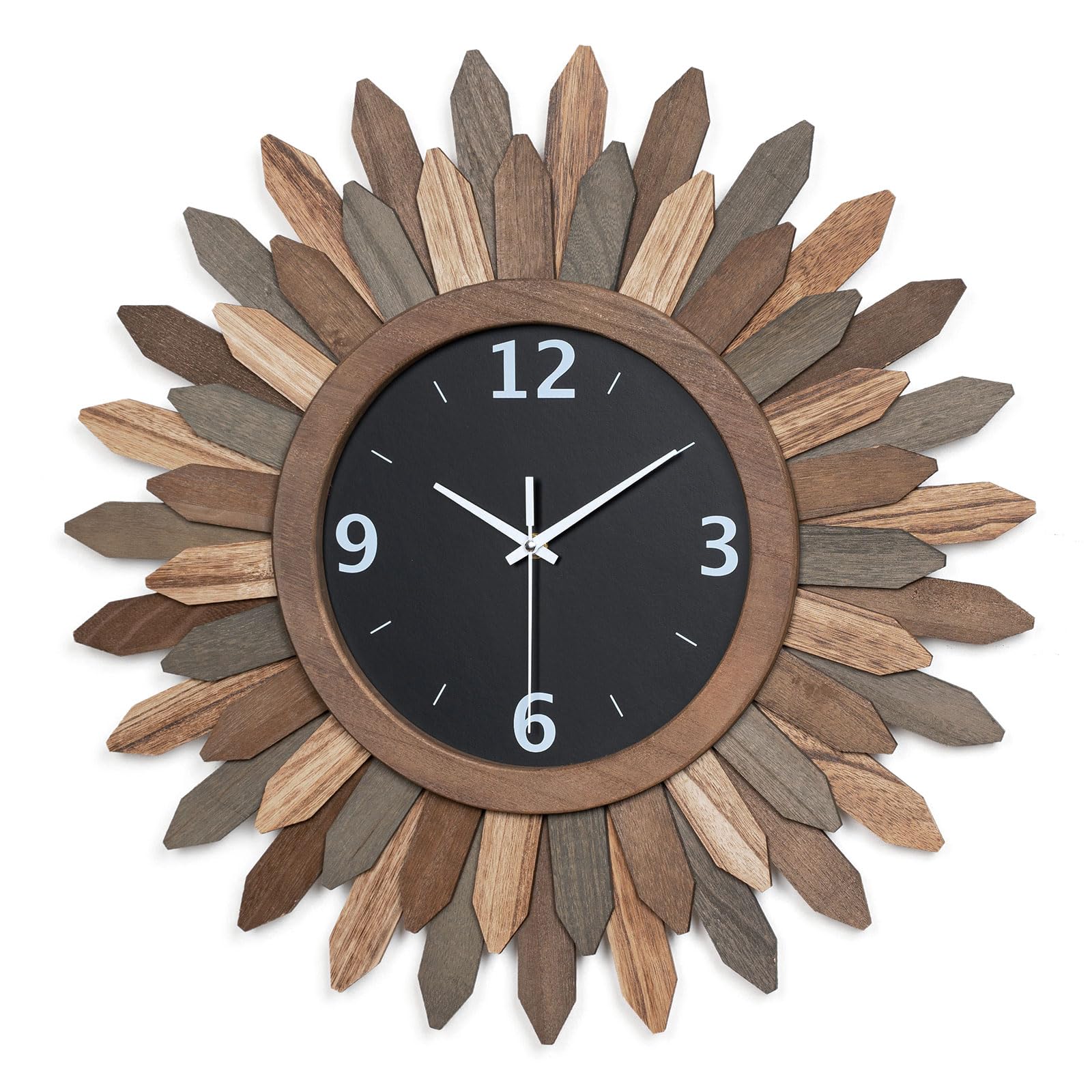 Honiway Large Wall Clock Battery Operated 21 In Rustic Wood Boho Sunburst Decorative Wall Clock Silent Non Ticking Farmhouse Wal