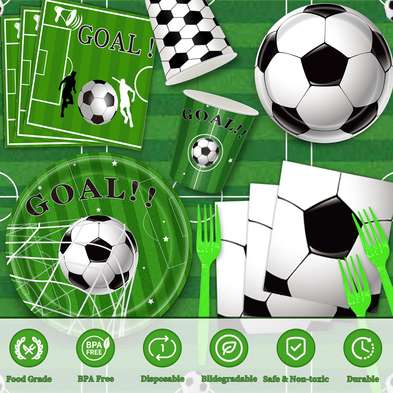 Soccer Party Decorations, 143Pcs Soccer Birthday Party Supplies-Serves 24 With Soccer Plates And Napkins Tablecloth And Birthday