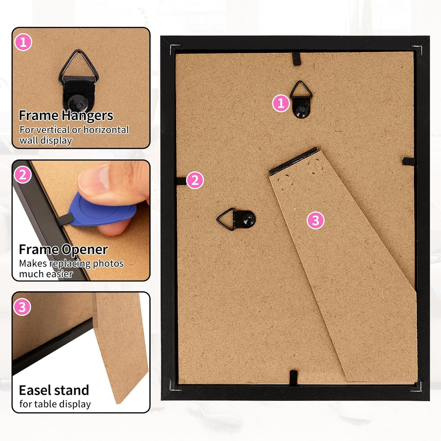 HOMERHYME 5x7 Picture Frame Set of 8, Black Photo Frames for Gallery Wall Mounting or Table Display, Display Pictures 4x6 with M