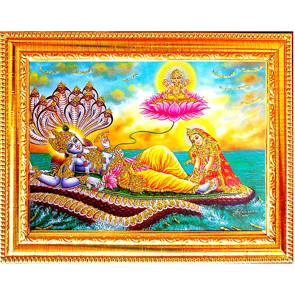 Suninow God Goddess Religious Framed Painting For Wall And Pooja/Hindu Bhagwan Devi Devta Photo Frame/God Poster For Puja (Vishn