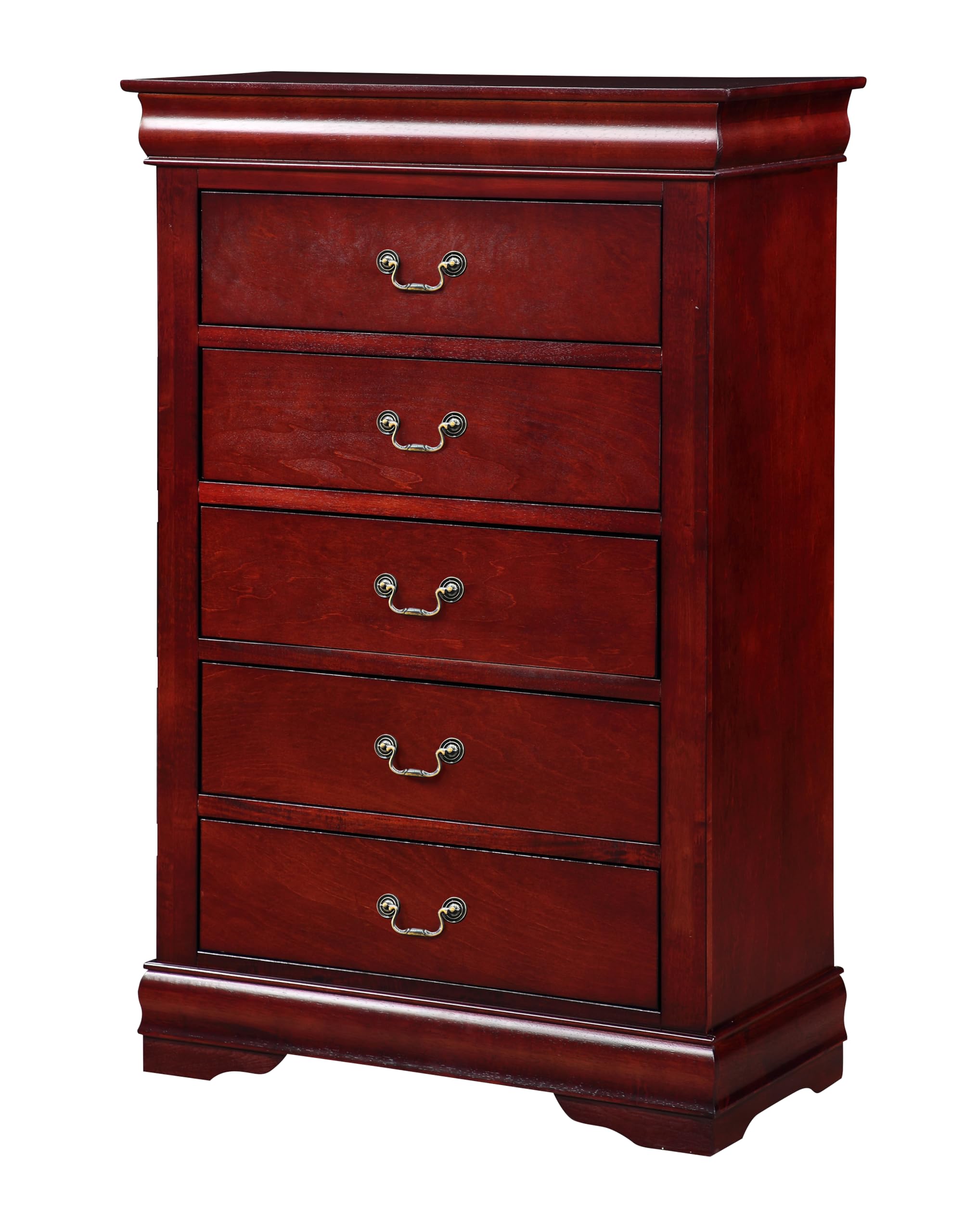 Acme Louis Philippe 5-Drawer Wooden Chest in Cherry