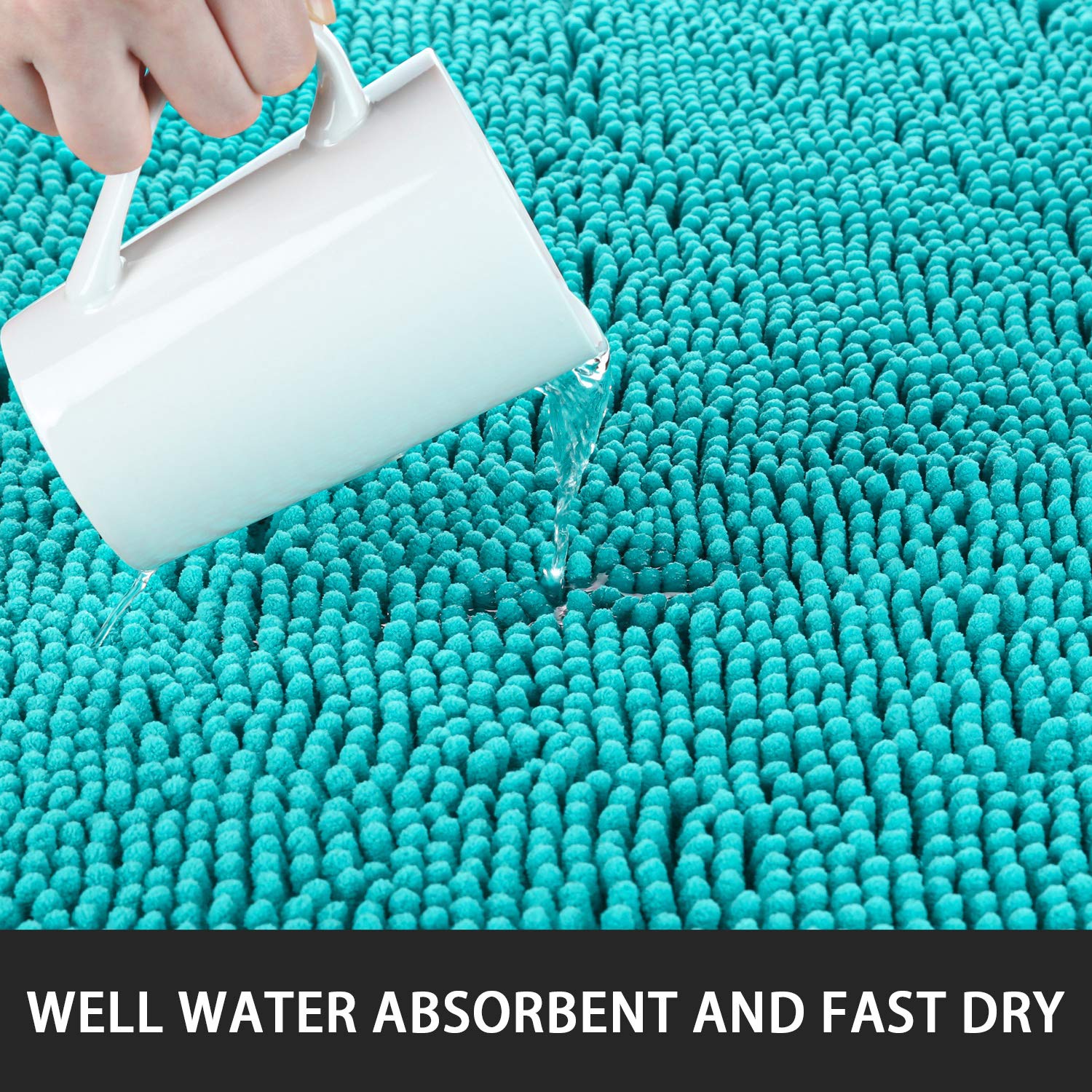 Noahas Bath Rugs 24'' x 60'' Large Runner Bathroom Rug  Soft Luxury Chenille Bathroom Mats with Non-Slip Backing  Throw Absorbent Carpet for Bath Tub/Shower  Machine Washable Durable Rug  Teal Blue