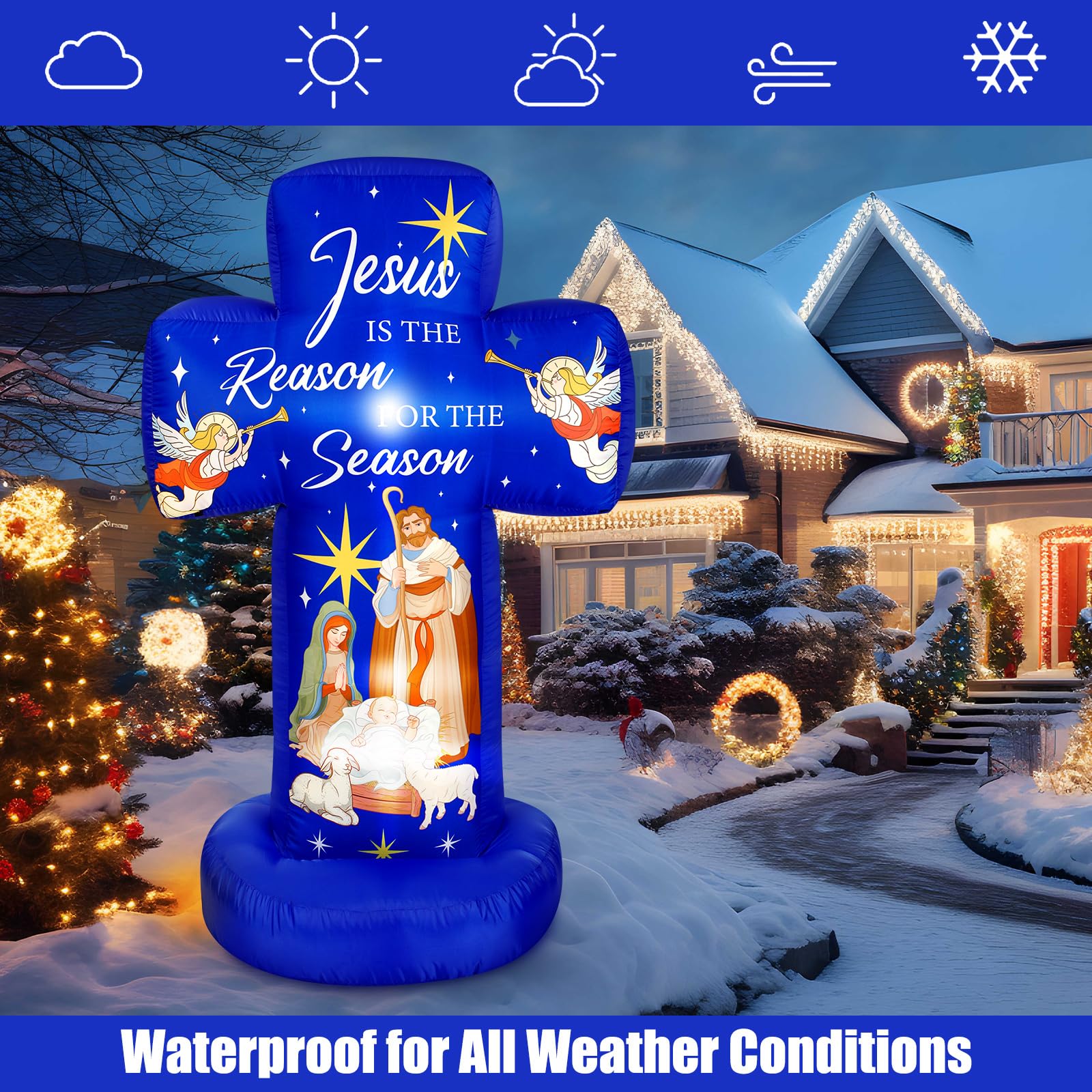 Civaner 6FT Christmas Inflatable Nativity Scene Decoration with Built in LED Lights, Jesus is The Reason for The Season Christma