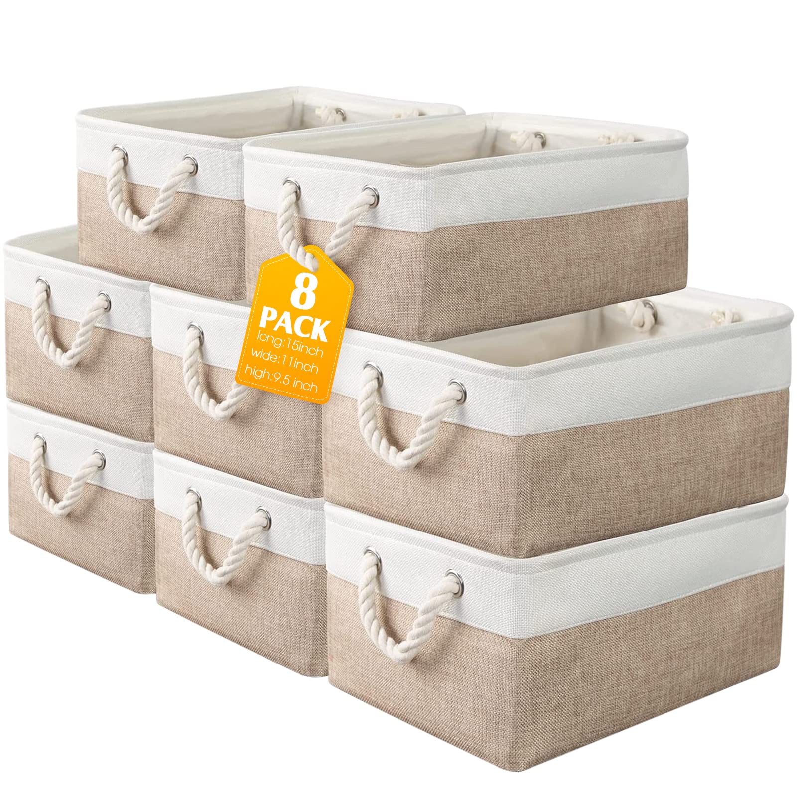 Meekoo 8 Pack Collapsible Storage Bins Fabric Storage Bins Polyester Fabric Storage Baskets With Handles Linen Closet Organizer