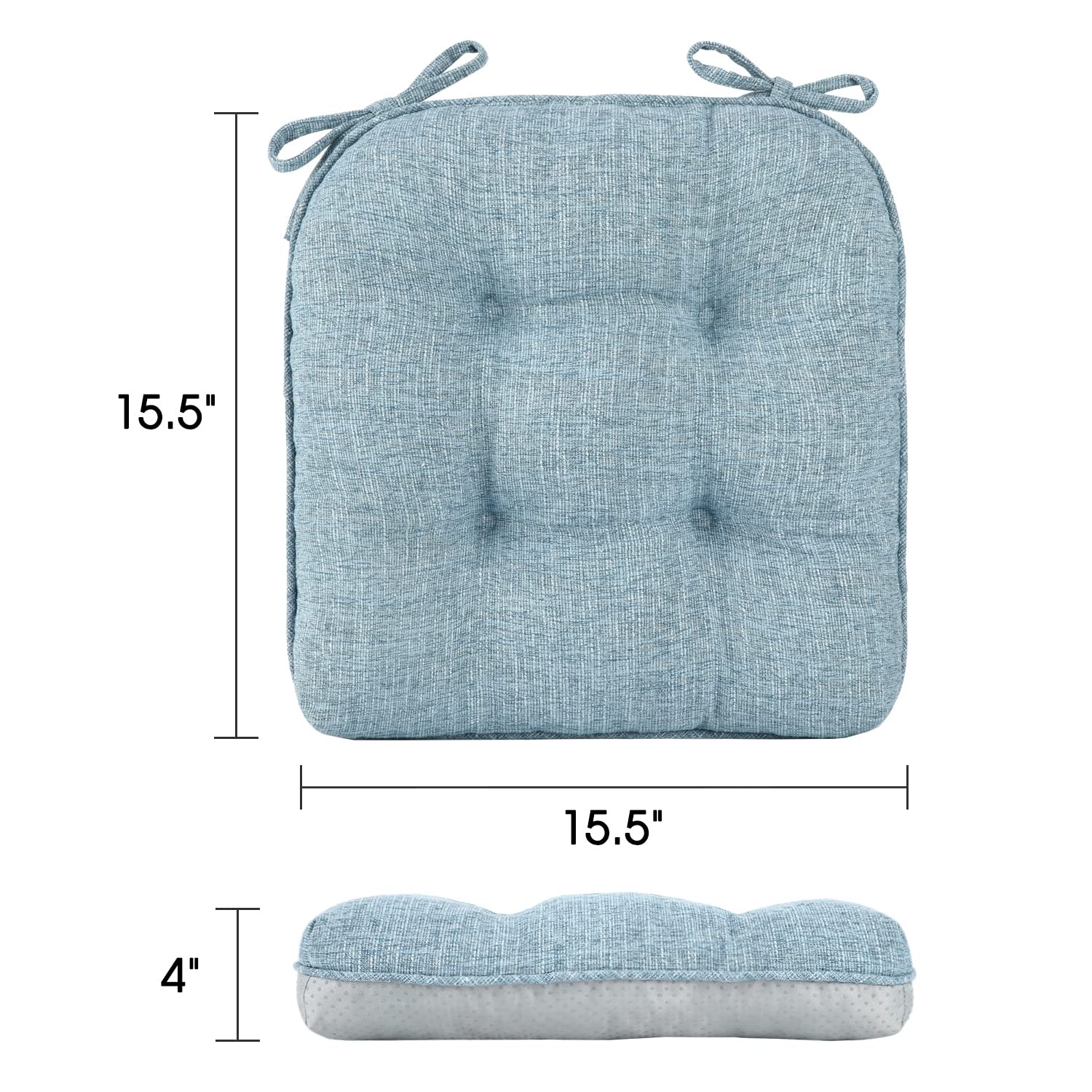 Basic Beyond Chair Cushions for Dining Chairs 4 Pack  Memory Foam Chair Cushion with Ties and Non Slip Backing  15.5 x 15.5 inches Tufted Chair Pads for Dining Chairs(Baby Blue)