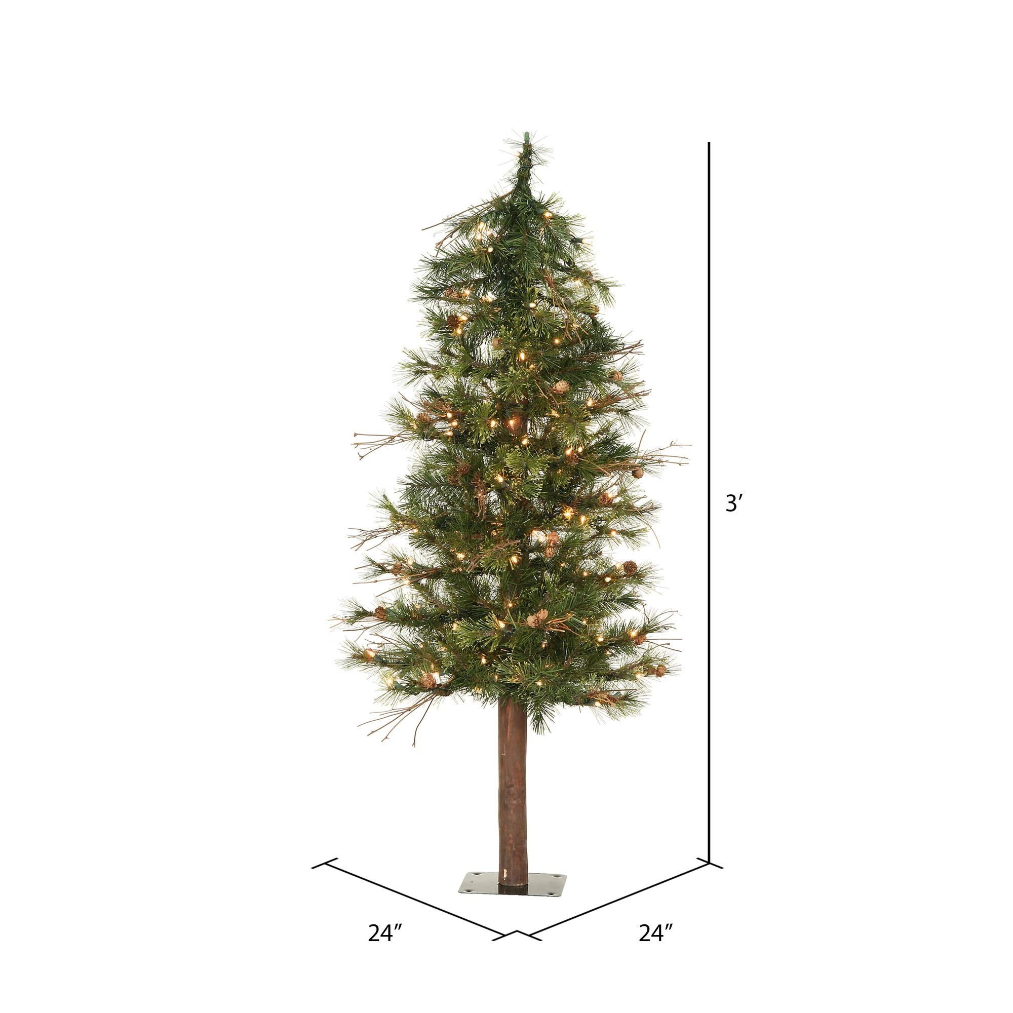 Vickerman 3' Mixed Country Alpine Artificial Christmas Tree, Clear Dura-Lit Mini Lights - Faux Christmas Tree - Seasonal Indoor