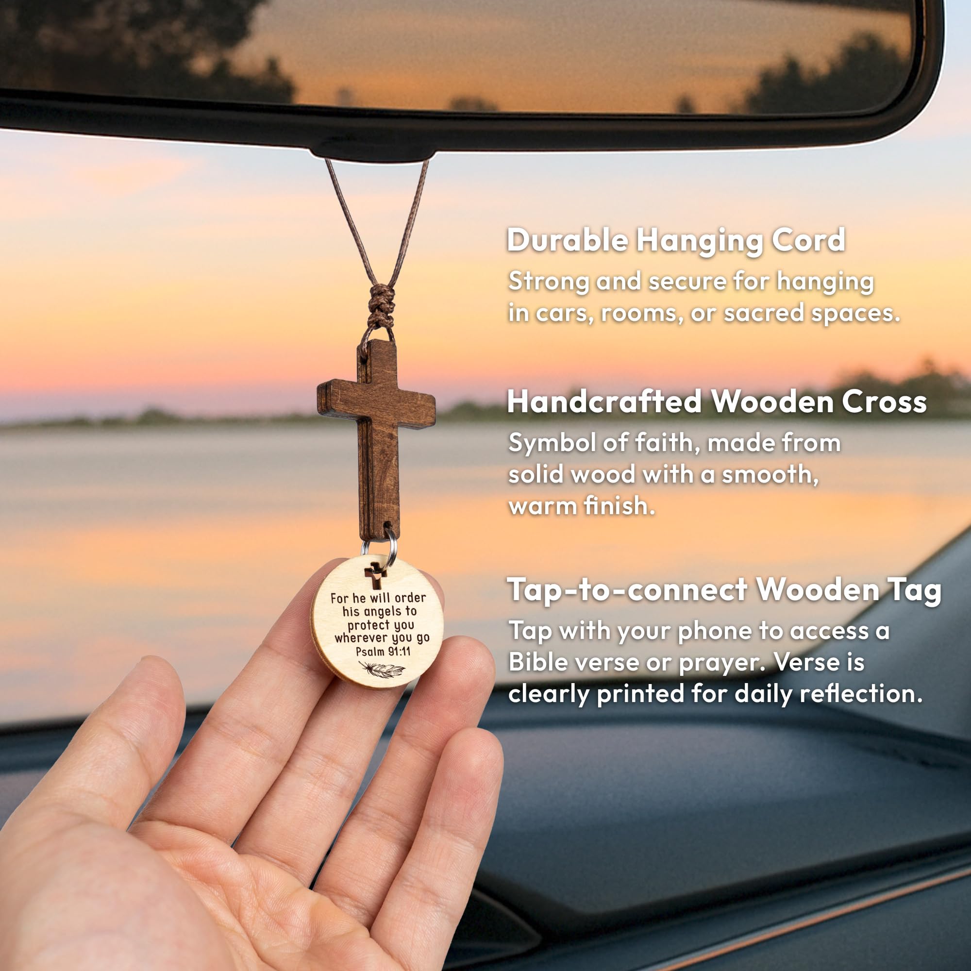 Cross for Car Mirror Hanging Christian Gifts for Men, Women - Scan Phone for Daily Bible Verse Car Rearview Decor Accessories, J