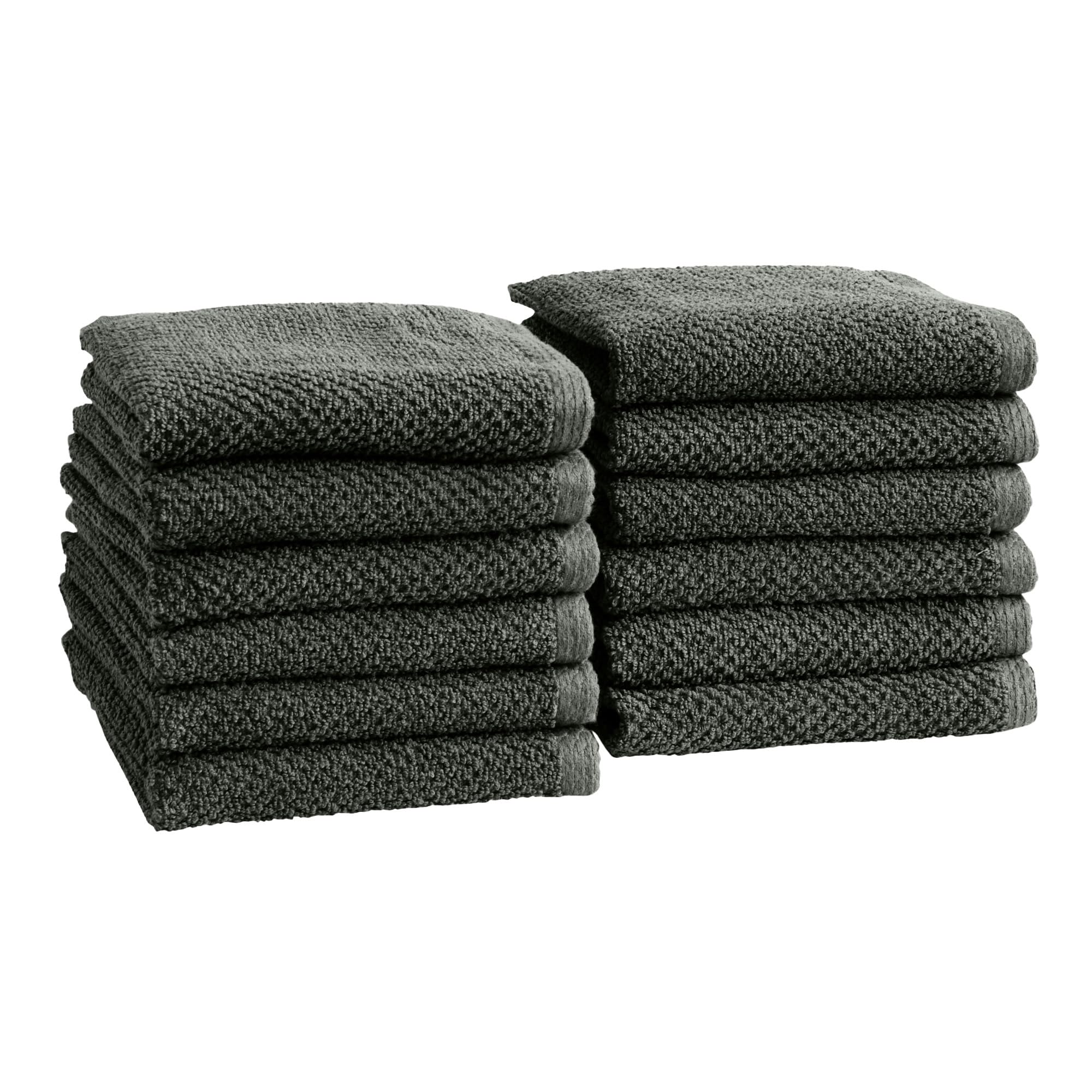 Dark Grey Washcloth- 100% Cotton 12-Pack 13X13 Wash Cloth - Absorbent, Quick-Drying, Durable Face Towels For Bathroom Decor - Lo