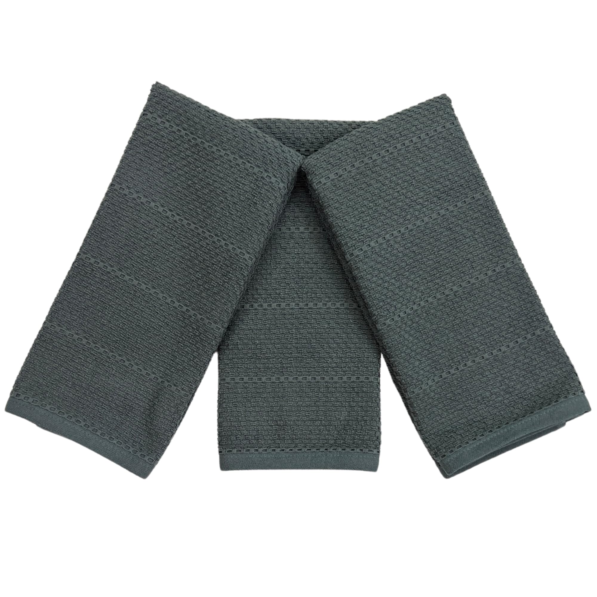 Dark Grey Gray Kitchen Hand Dish Towels: Oversized 28'' X 18'',100% Cotton Cloth Soft Cleaning Drying Absorbent Textured Design,