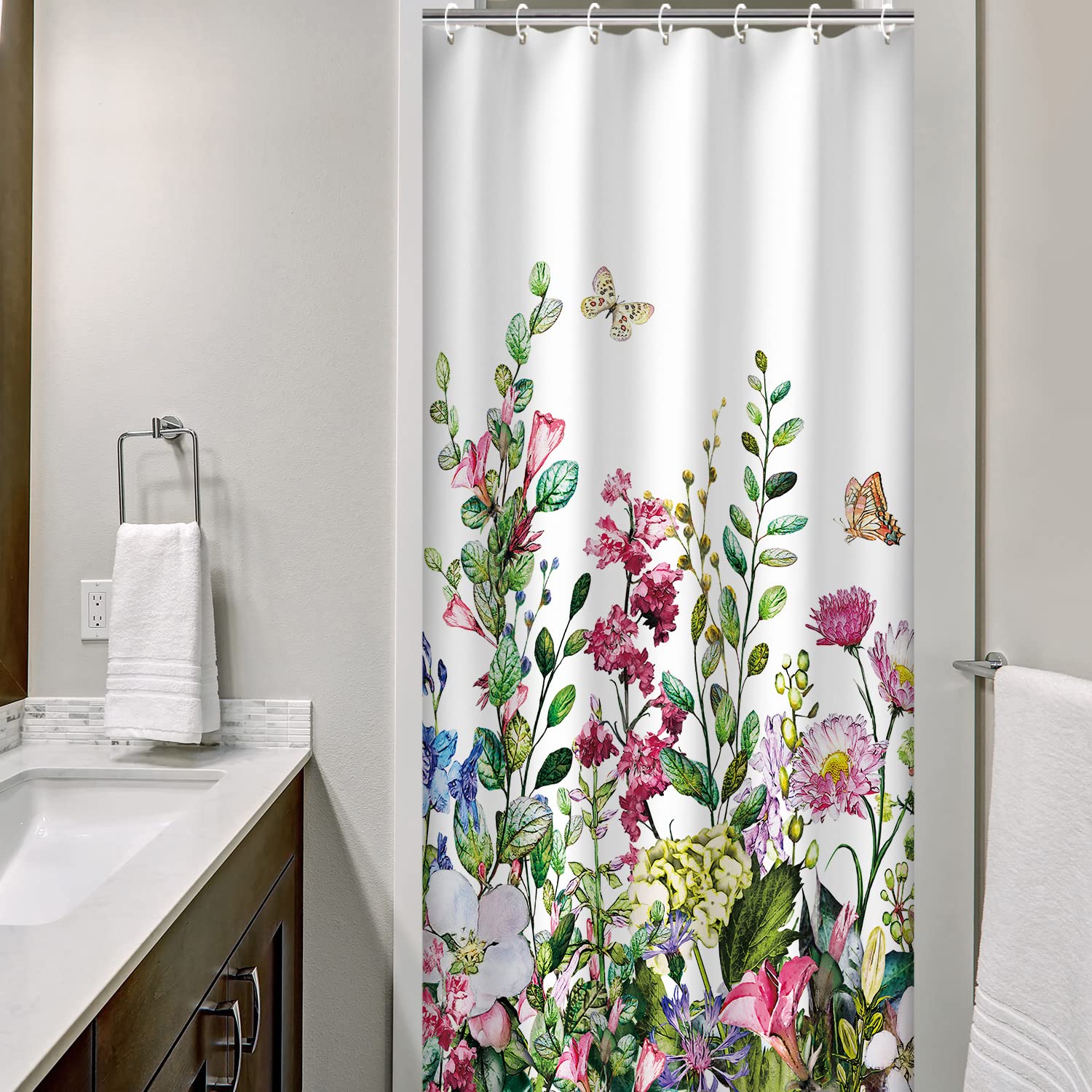 Livilan Stall Shower Curtain 36W X72H Inches Narrow Rv Shower Curtains Floral Shower Curtains For Bathroom Short Shower Curtains