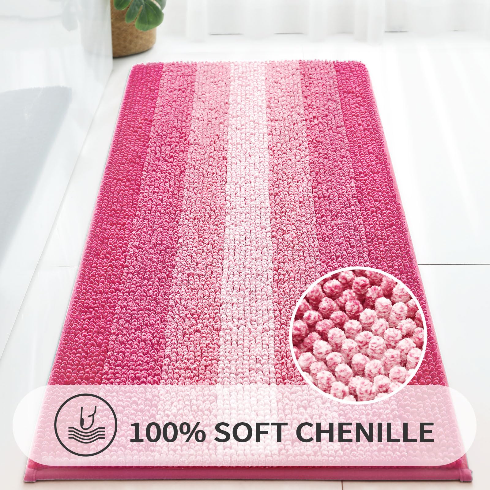 Gibelle Long Bathroom Rugs, Luxury Chenille Bath Mat, Small Non Slip Shower Rug And Bath Room Floor Mats, Machine Washable, Quic