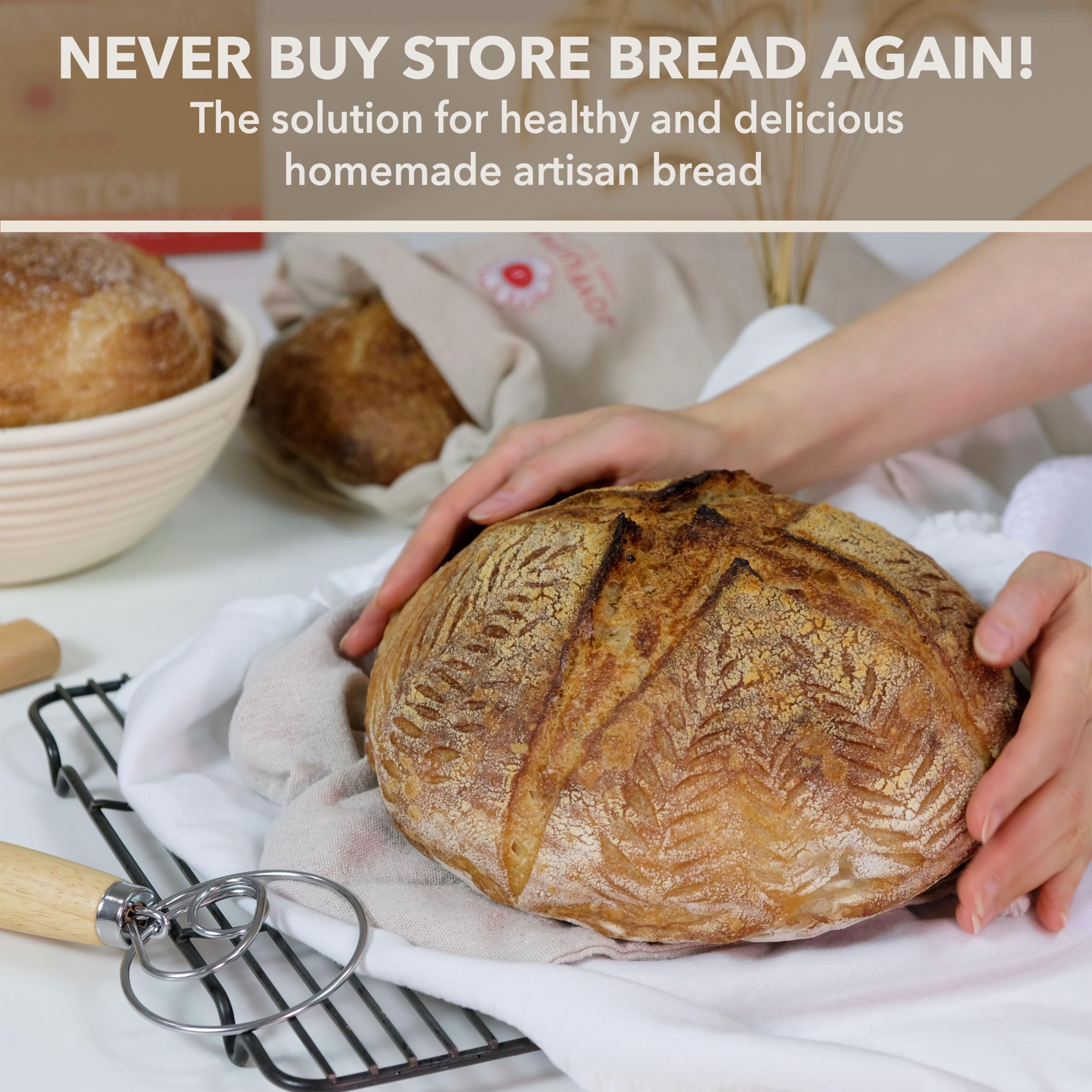 Bread Proofing Basket- 9-Inch Round Banneton Set Of 2- Sourdough Bread Baking Supplies Complete Tools- Dough Proofing Basket For