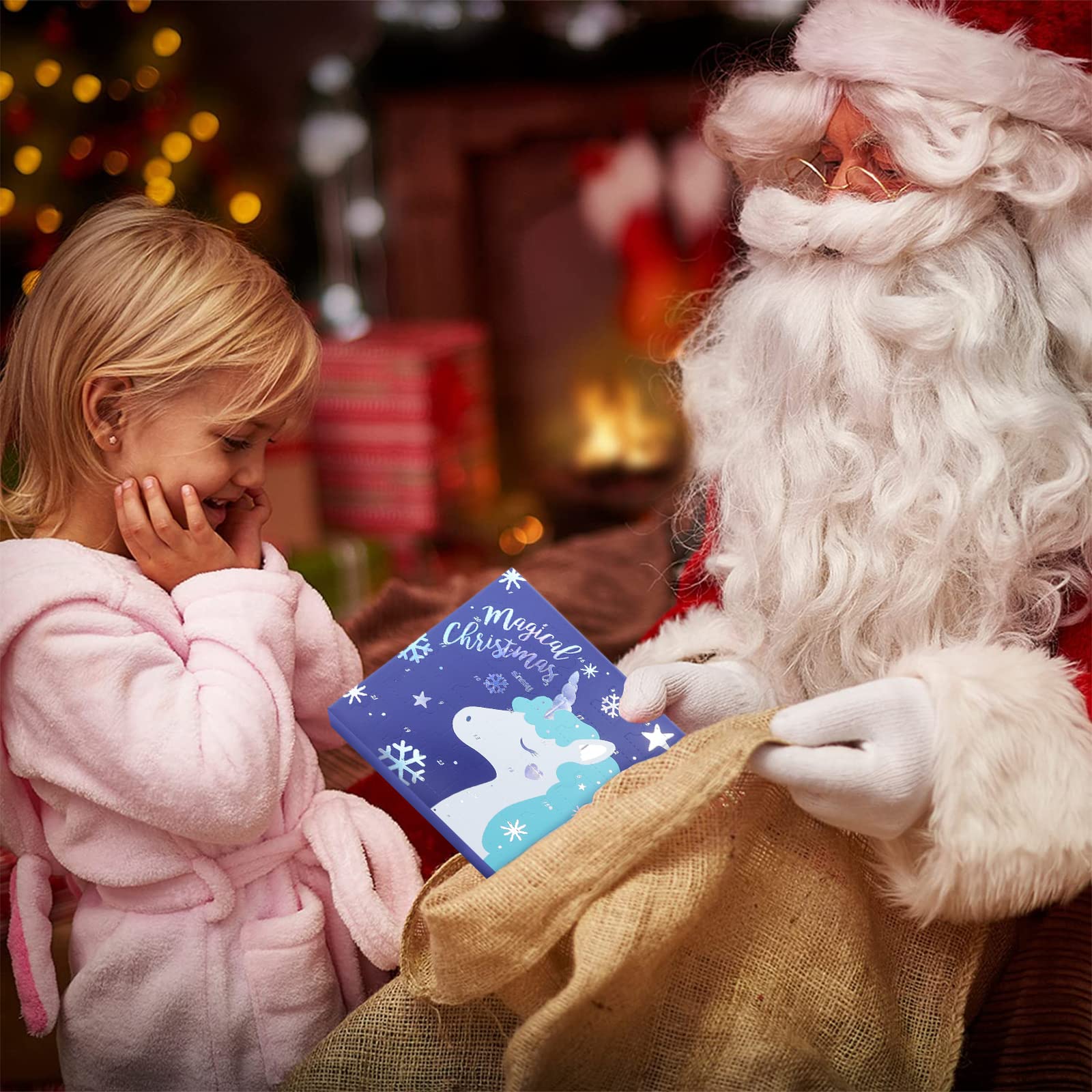 Christmas Advent Calendar 2025 for Girls Boys with 24 Days Unique Gift Countdown Calendar Blind Box Blue UnicornTheme DIY Creati