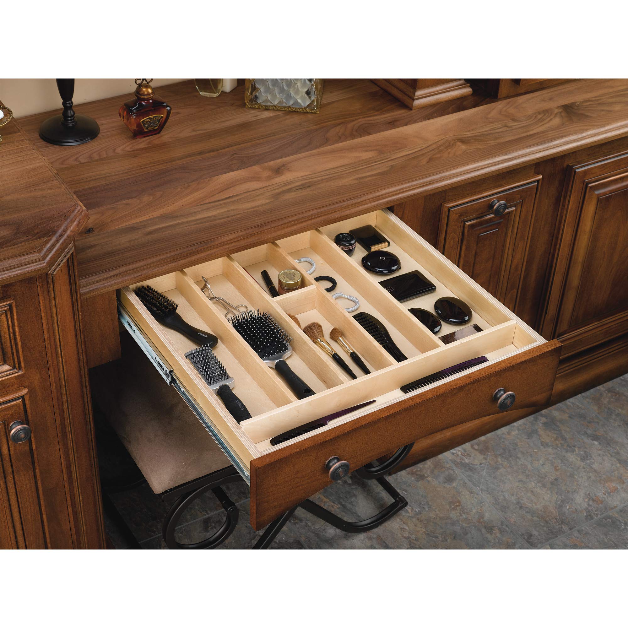 Rev-A-Shelf Trim-To-Fit Shallow Drawer Organizer For Kitchen Utensils, Cutlery Cabinet Storage Divider Insert, 23.98 X 21.97 In,