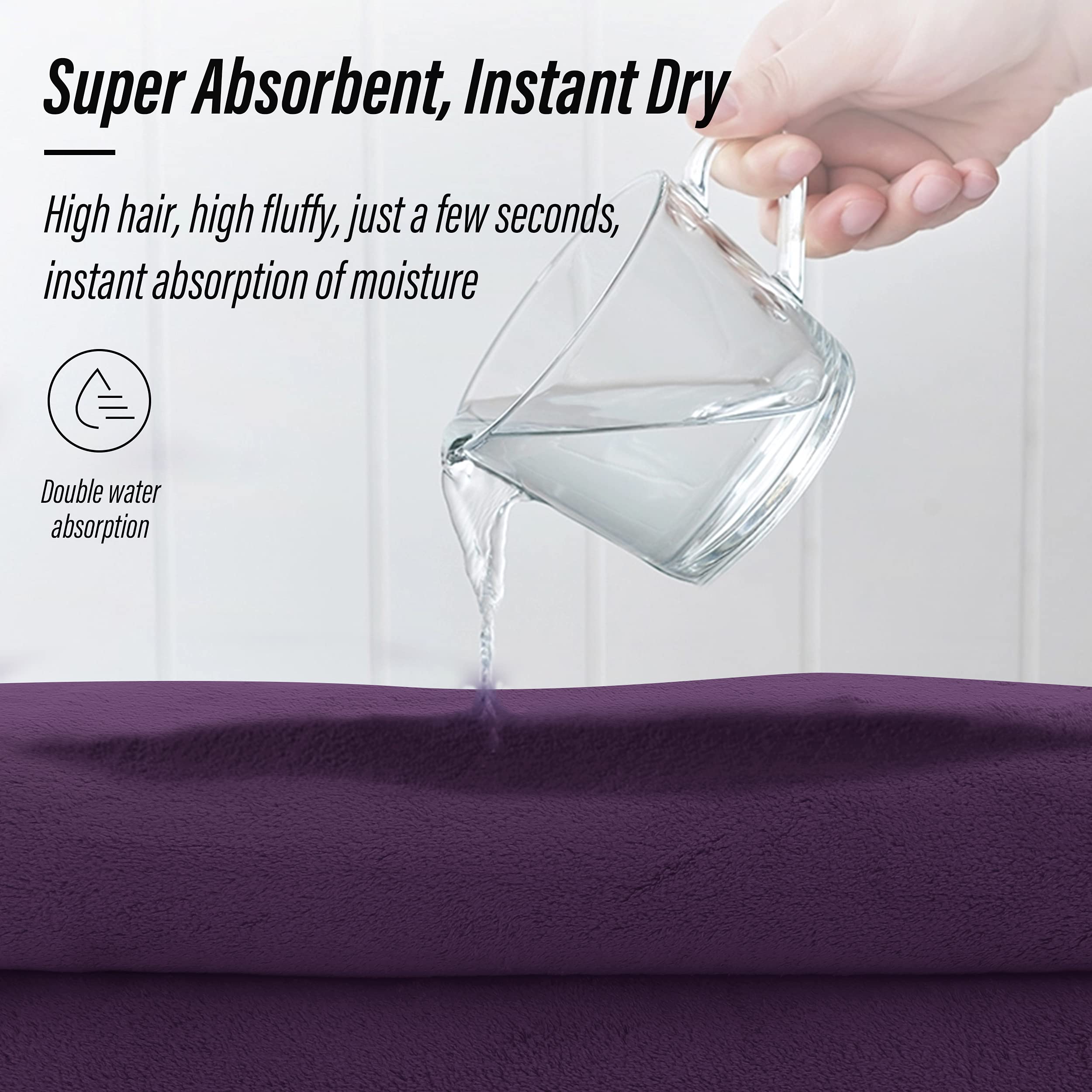 Moonqueen Ultra Soft Microfiber Coral Velvet Towel Set - Quick Drying - 2 Bath Towels, 2 Hand Towels, 2 Washcloths - Plum, 6 Pcs