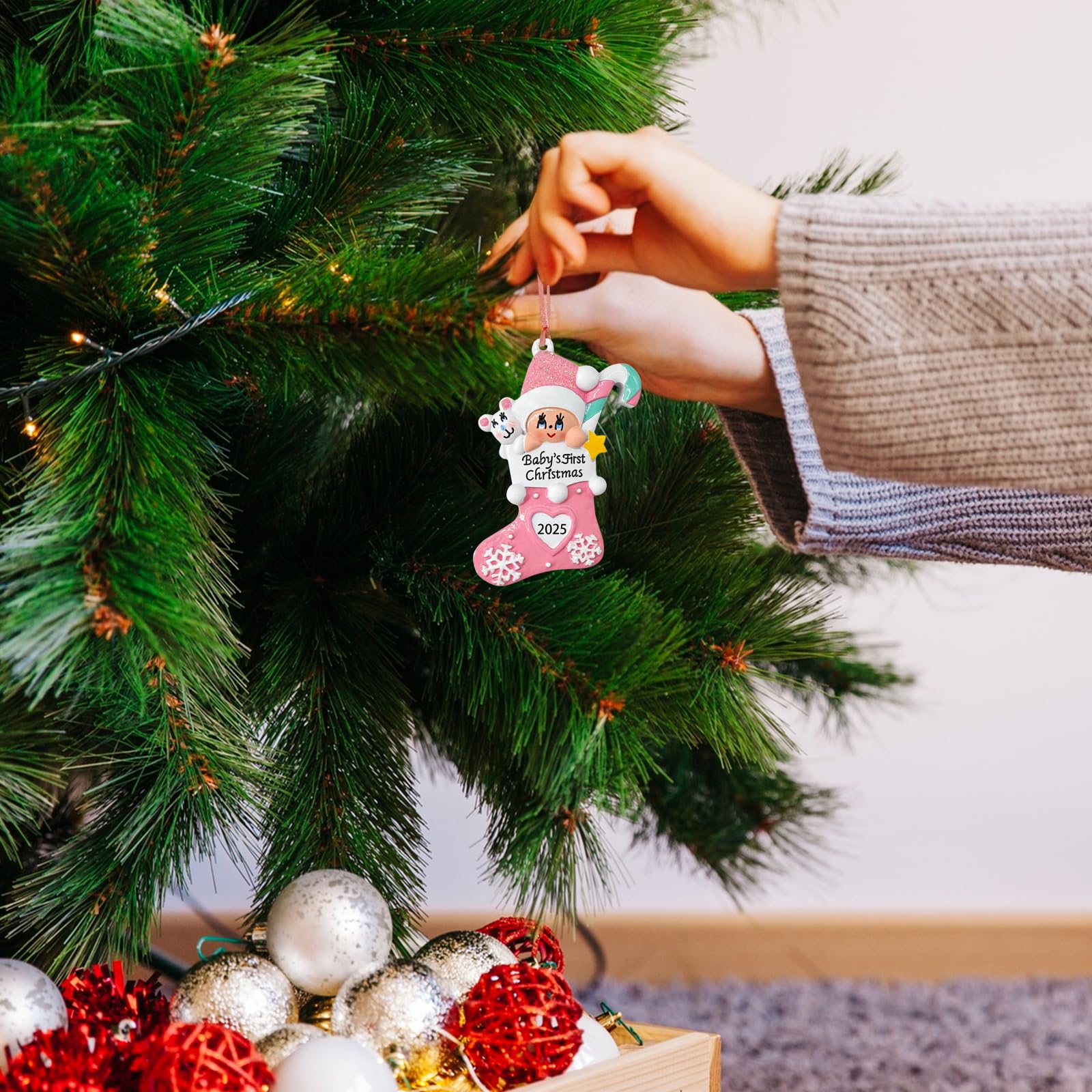 Baby's First Christmas Ornament 2025,Babys First Christmas Stocking Ornaments for Boy and Girls Personalized Babies Gifts My 1st