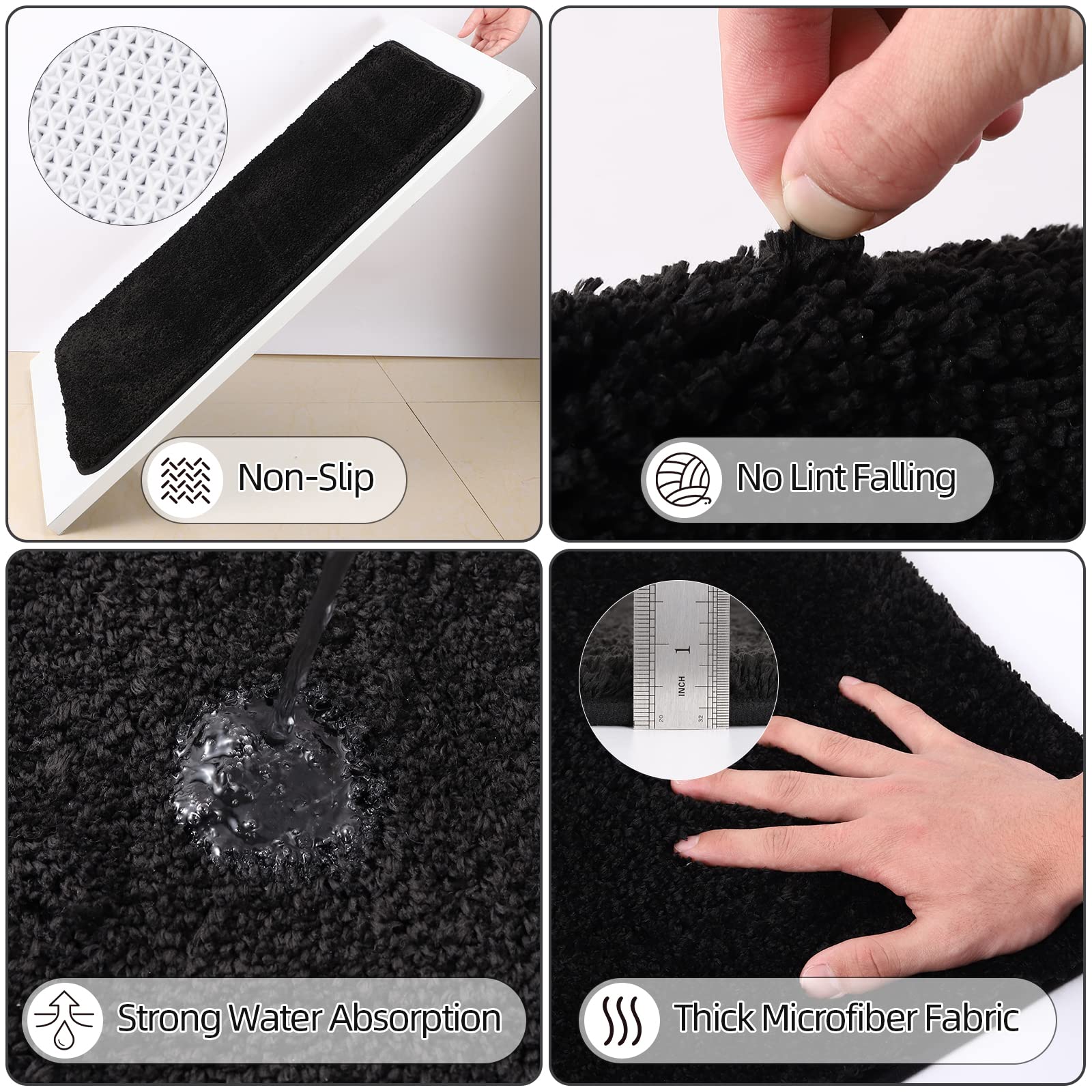 Xlhomo Bathroom Accessory Set-Bathroom Set With Shower Curtain And Rugs, No Slip Bathroom Rugs Super Absorbent, Black Ombre Wate