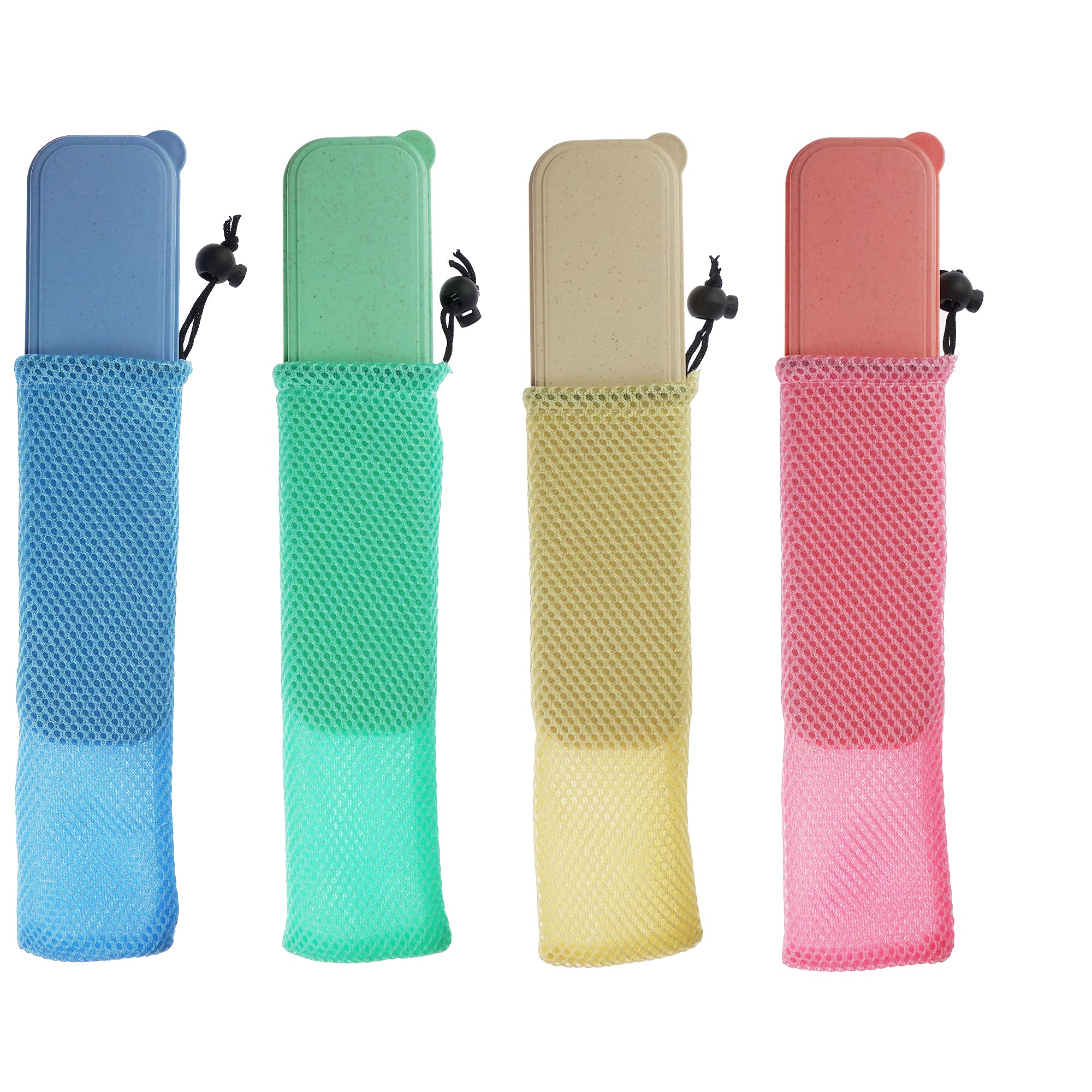 Zelerdo 4 Pack Portable Travel Tableware Storage Box Case For Cutlery Kit (Blue Green Beige Pink)