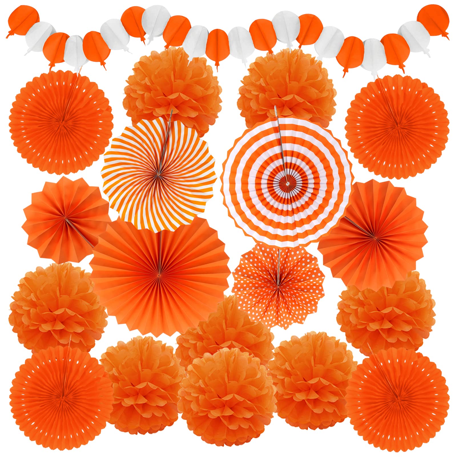 Recosis Orange Party Decorations, Papar Fans Pompoms Fans Garlands For Halloween Birthday Bridal Baby Shower Wedding Graduation