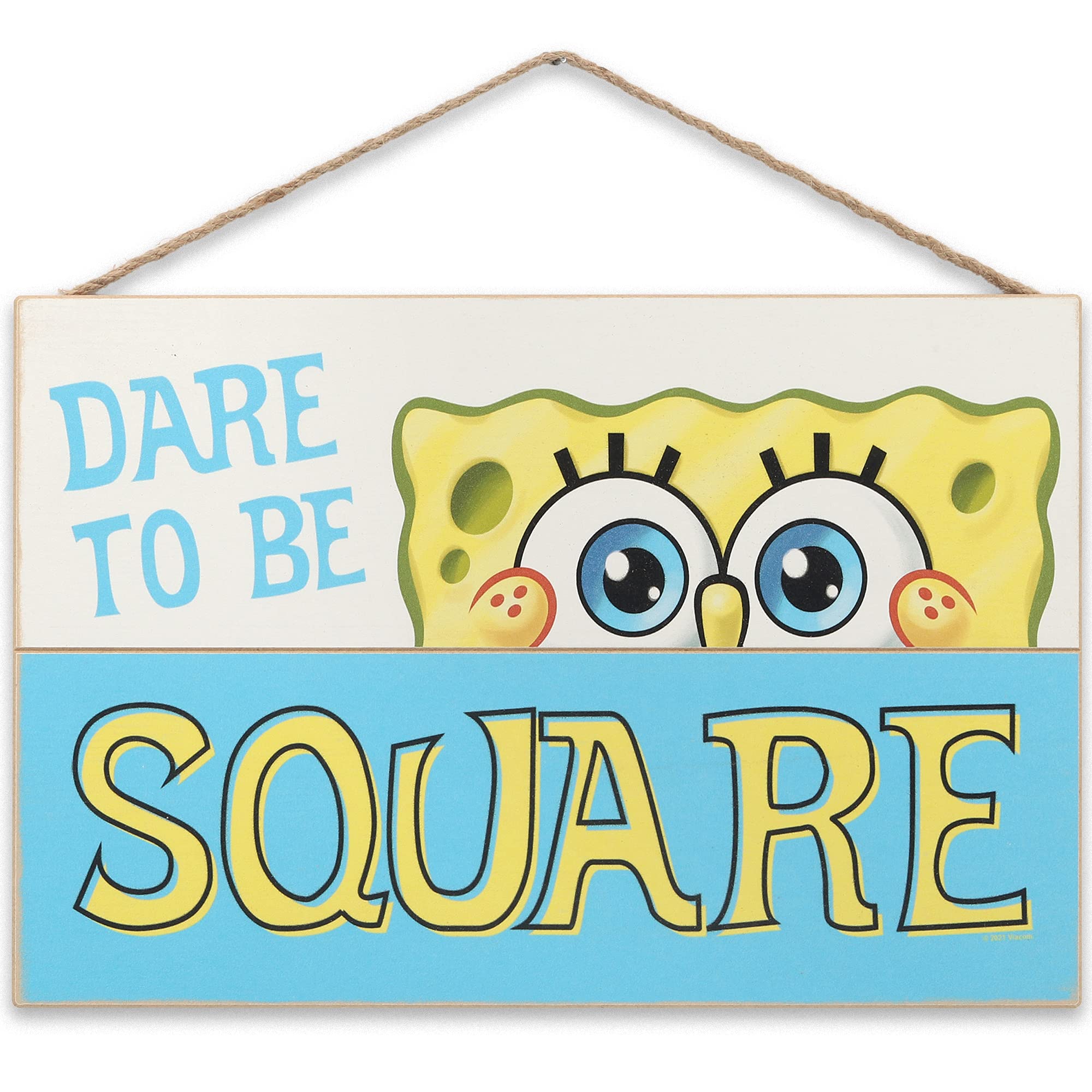 Nickelodeon SpongeBob SquarePants Sign - Dare to Be Square Hanging Wood Wall Decor for Kids Bedroom, Play Room or Movie Room