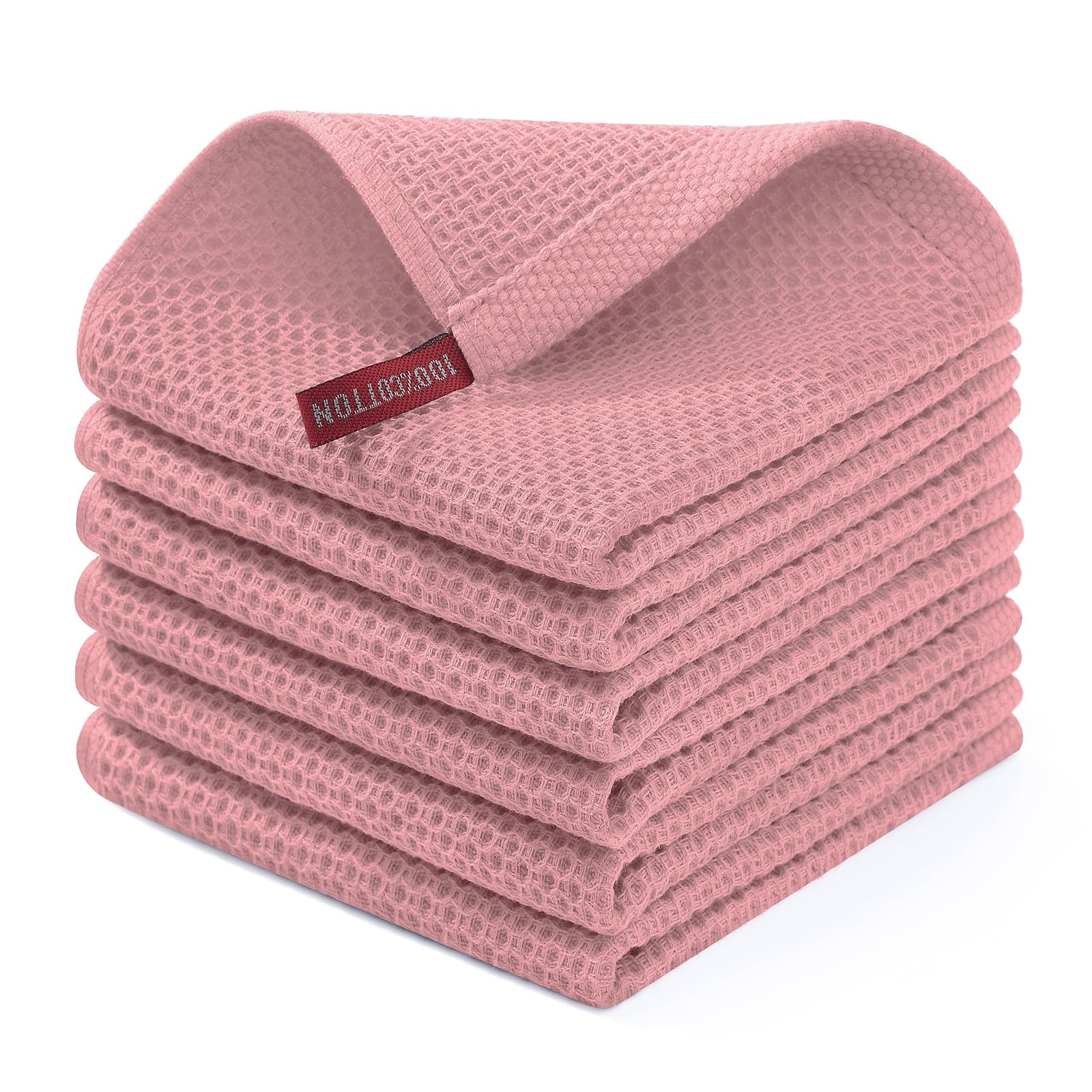 Homaxy 100% Cotton Waffle Weave Kitchen Dish Cloths, Ultra Soft Absorbent Quick Drying Dish Towels, 12 x 12 Inches, 6-Pack, Drie