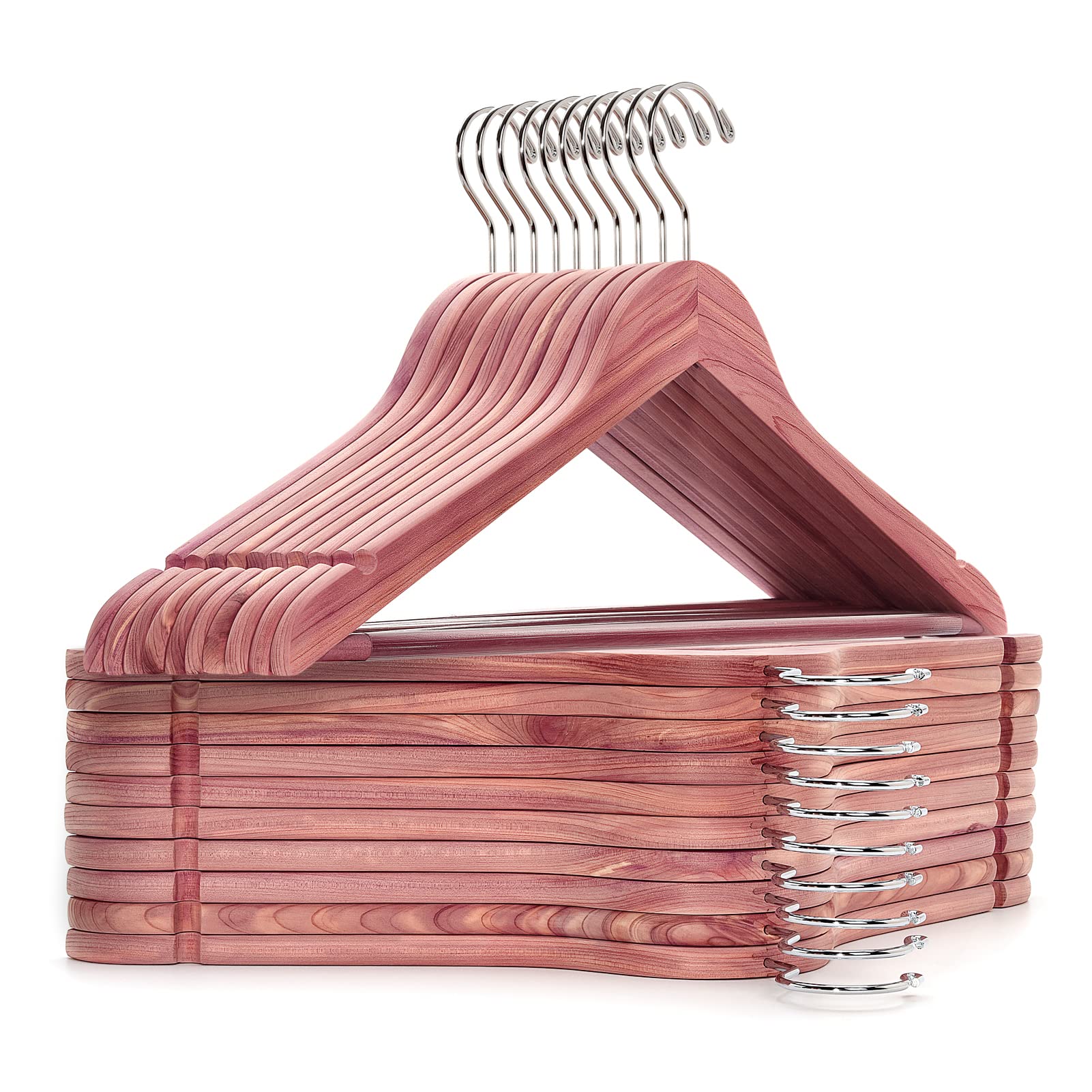 Amber Home 16 Pack American Red Cedar Hangers, Smooth Finish Wood Coat Hangers with Swivel Hook & Notches for Suit, Shirt, Dress