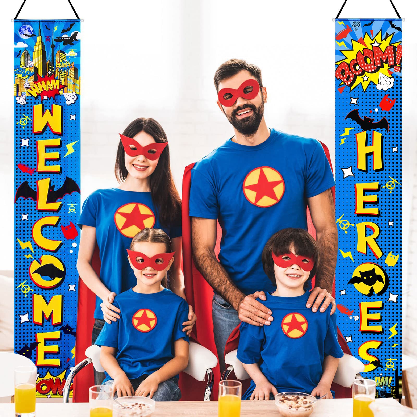 Chinco Hero Themed Party Decorations Welcome Heroes Porch Sign Door Banners Inspirational Cityscape Photography for Birthday Par