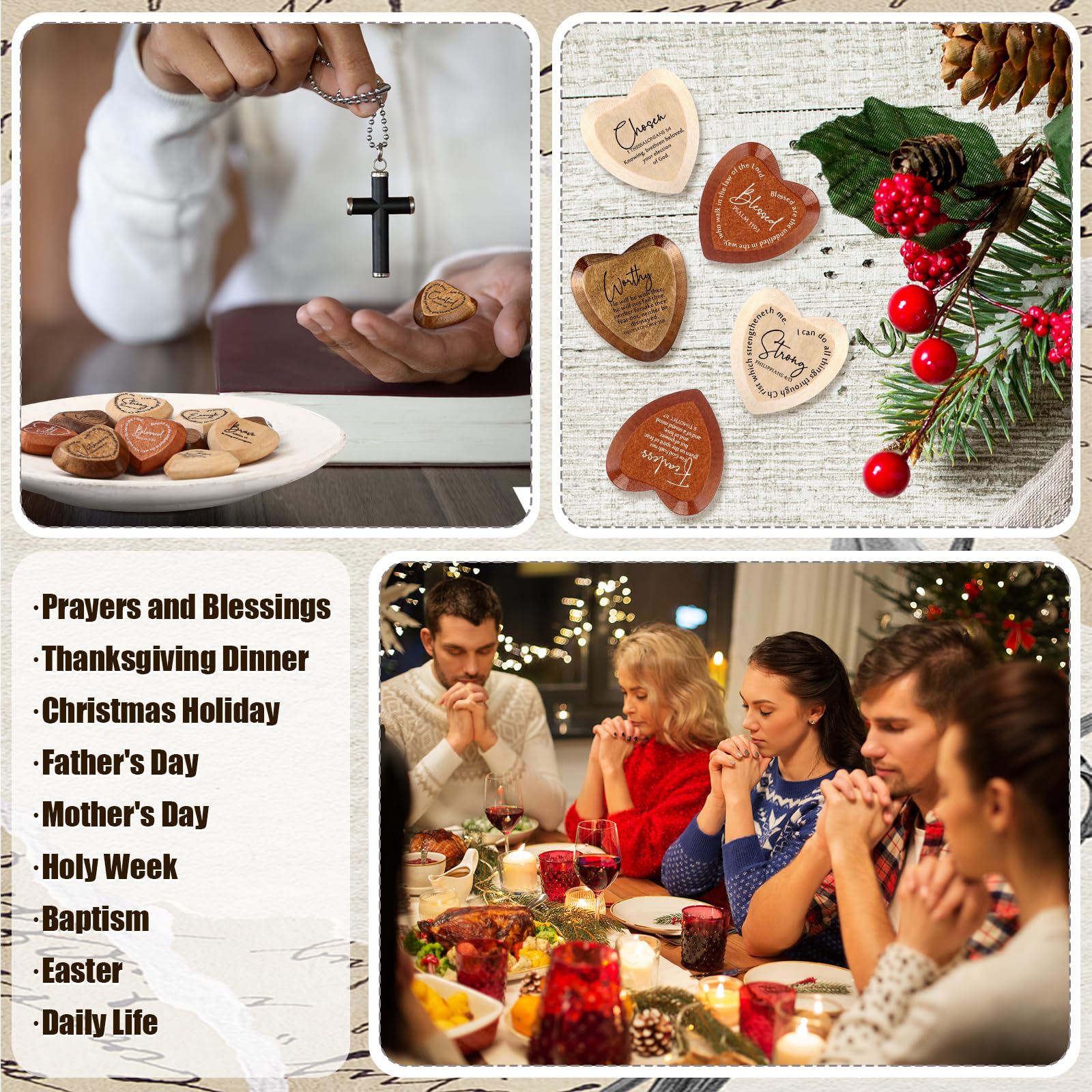 Yalikop 24 Set Inspirational Christian Party Favors Bulk Wood Religious Pocket Heart Thanksgiving Christian Gifts John 3: 16 Car