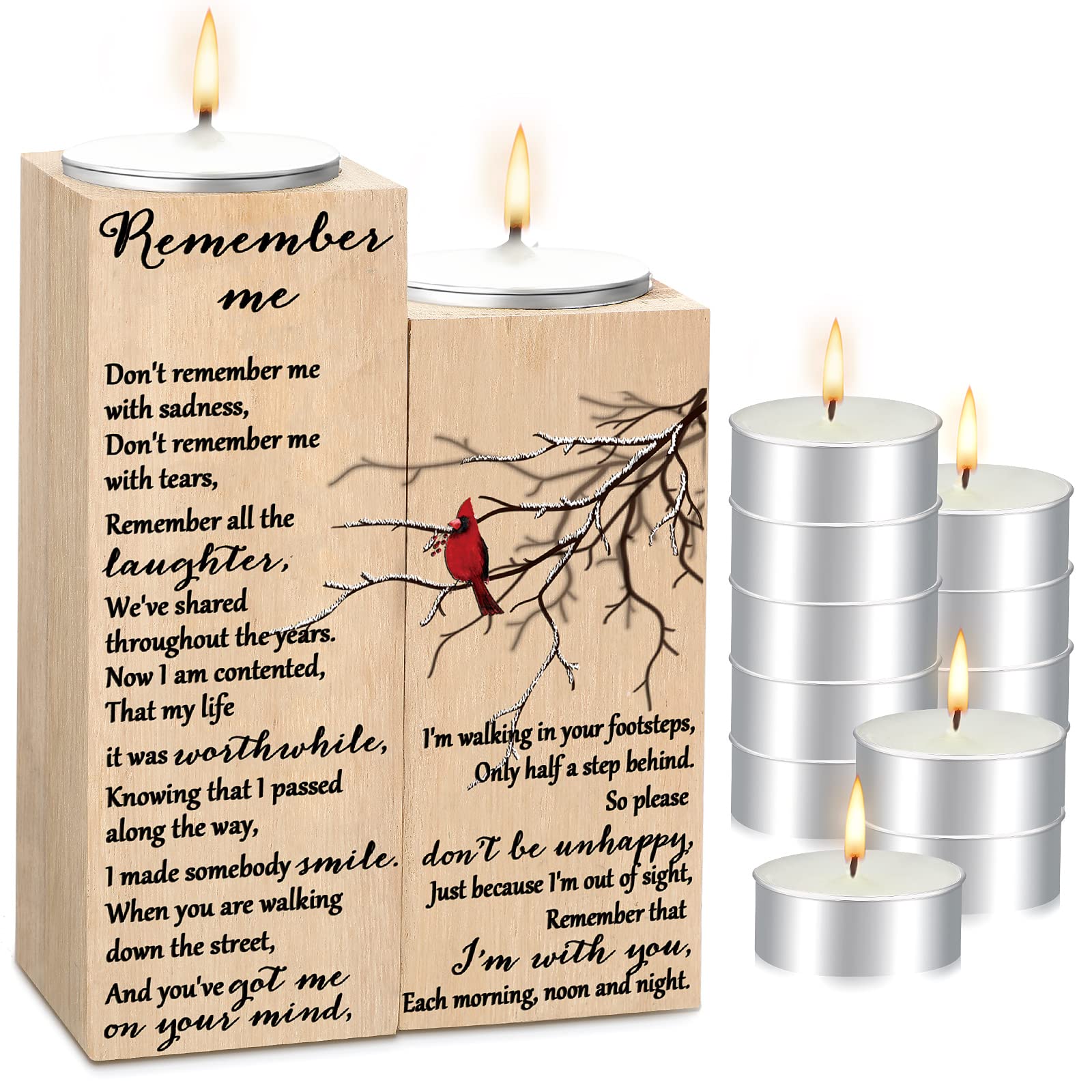 Memorial Sympathy Gift for Loss of Loved One Remember Me Memorial Bereavement Wooden Candle Holder and 10 Pcs Tealight Candles i