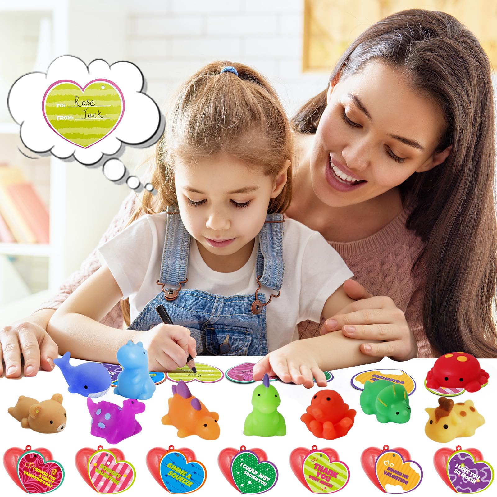 Govetom 28 Pack Valentine Mochi Squishy Toys Filled Hearts With Valentine Cards Animal Squishies For Kids Valentines Day Gift Ex