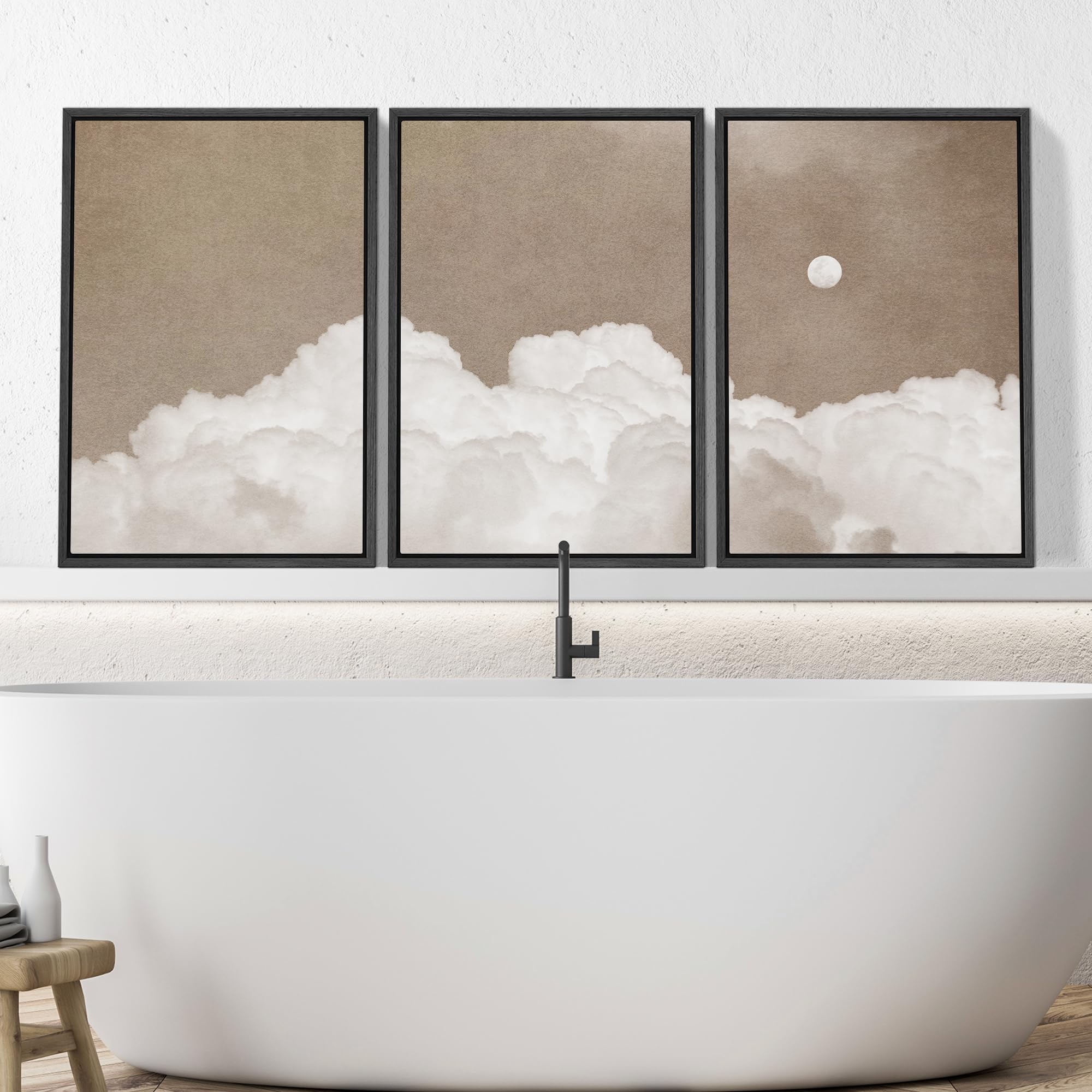 Signwin Framed Canvas Print Wall Art Set Celestial Softness Cloudy Skies And A Moonlit Night Abstract Modern Art Bohemian Decora