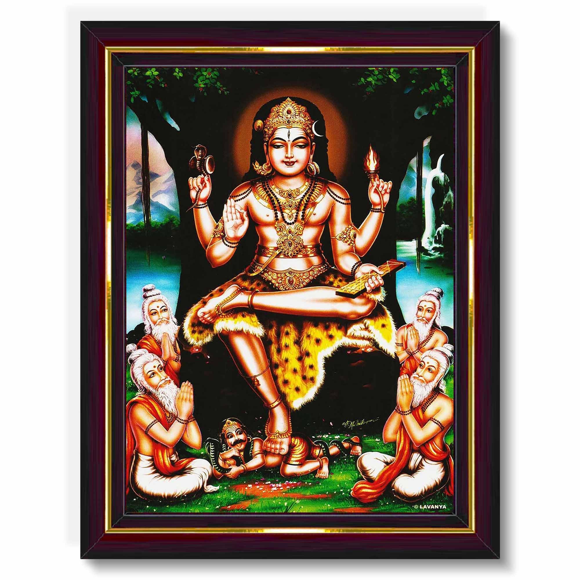 Pavan Photo Laminations Lord Dakshinamurthy Yoga Dakshinamoorthy Wall Painting Framed Home Decor (Wood,Matte,Brown,Big Size,10 X