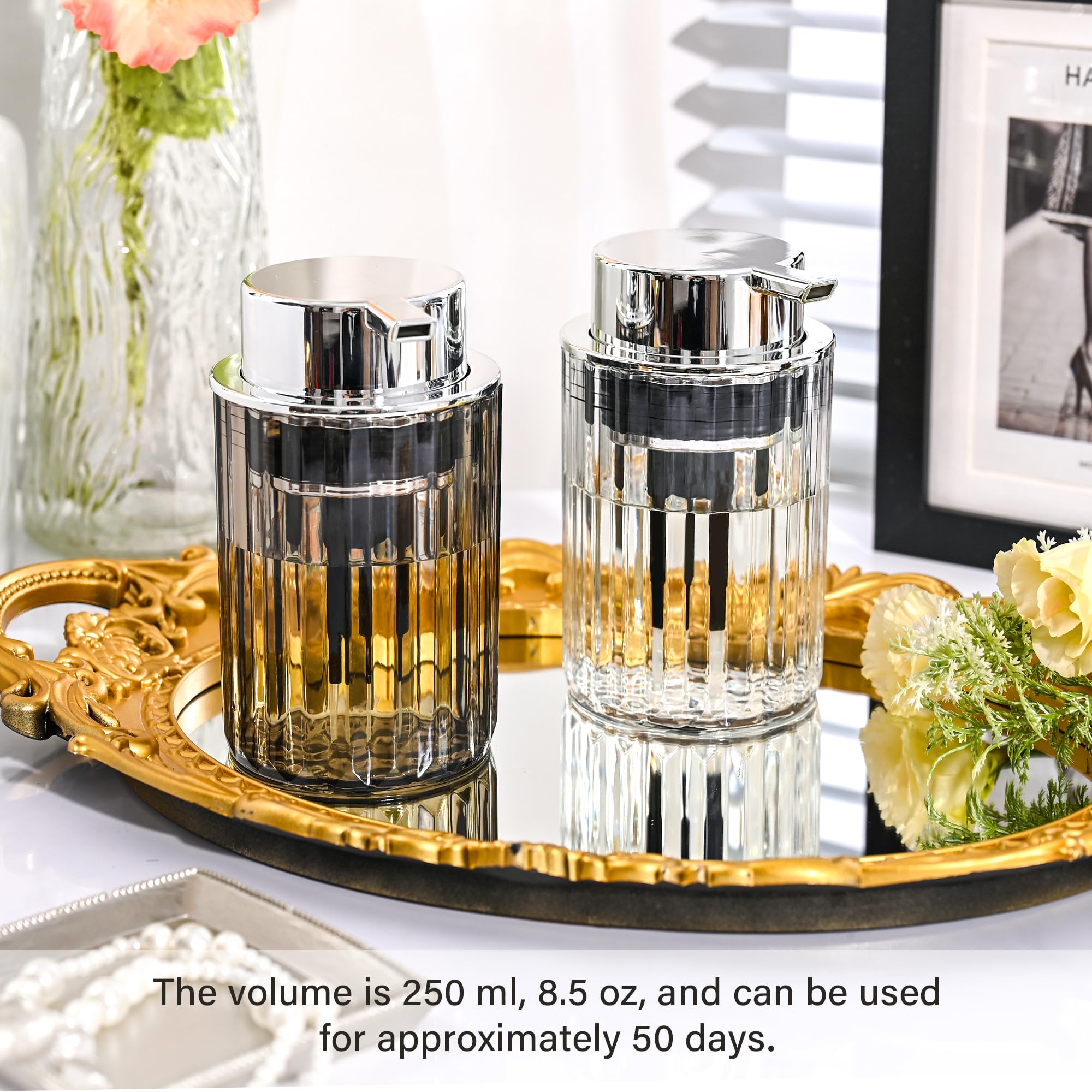 Cynn Select Foaming Soap Dispenser,2Pack Light Clear And Gray Clear,Plastic Refillable Soap Dispenser,Hand Soap Dispenser,Soap D