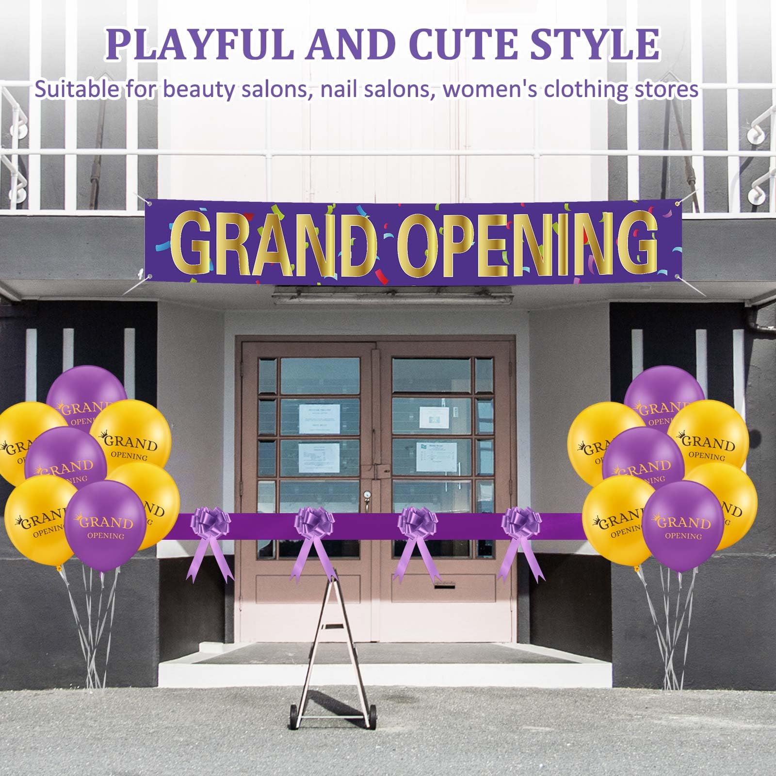 Mixweer Grand Opening Ribbon Cutting Ceremony Kit Grand Opening Banner Decorations with 10   Scissors 40 Pcs Balloons Satin Ribb