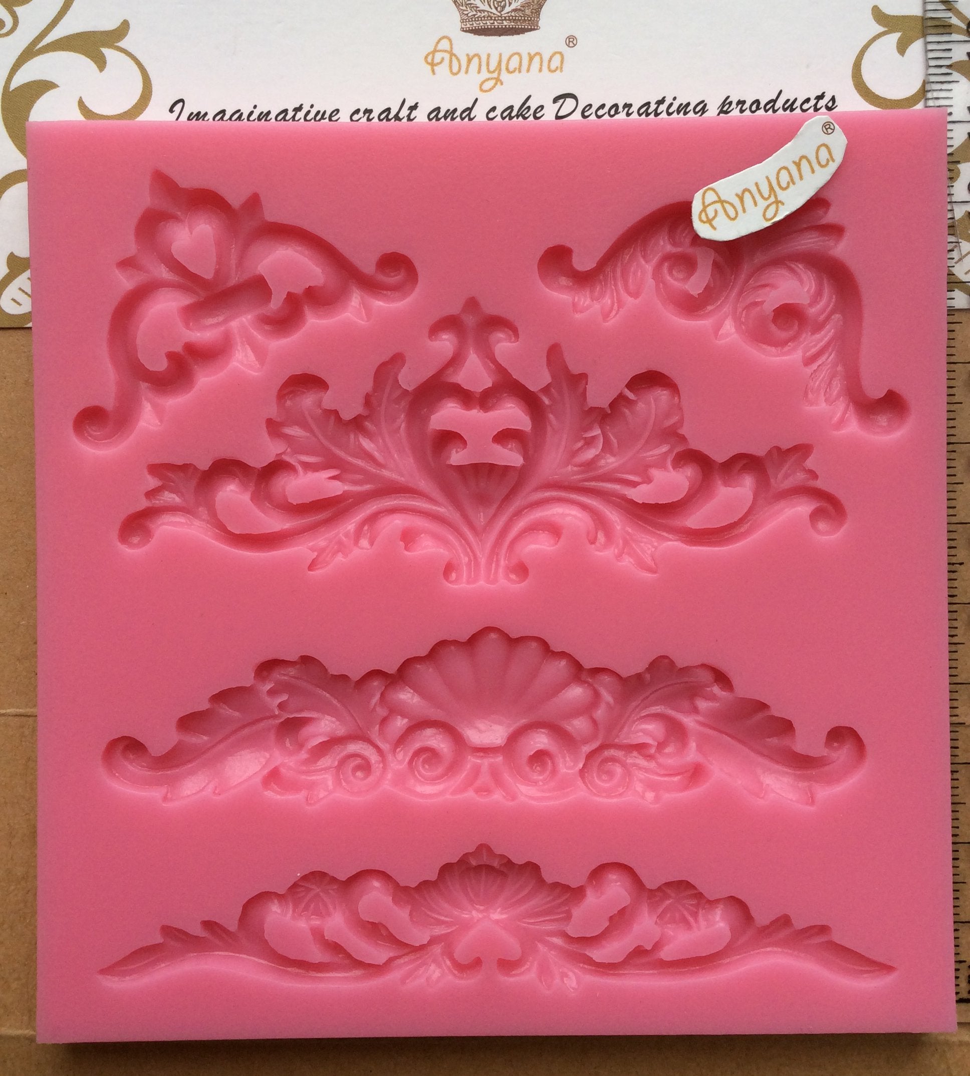 Anyana Lotus Tag Frame Corner Scrollwork Mould Fondant Silicone Mold For Cake Decoration, Polymer Clay Crafting Projects, Cupcak