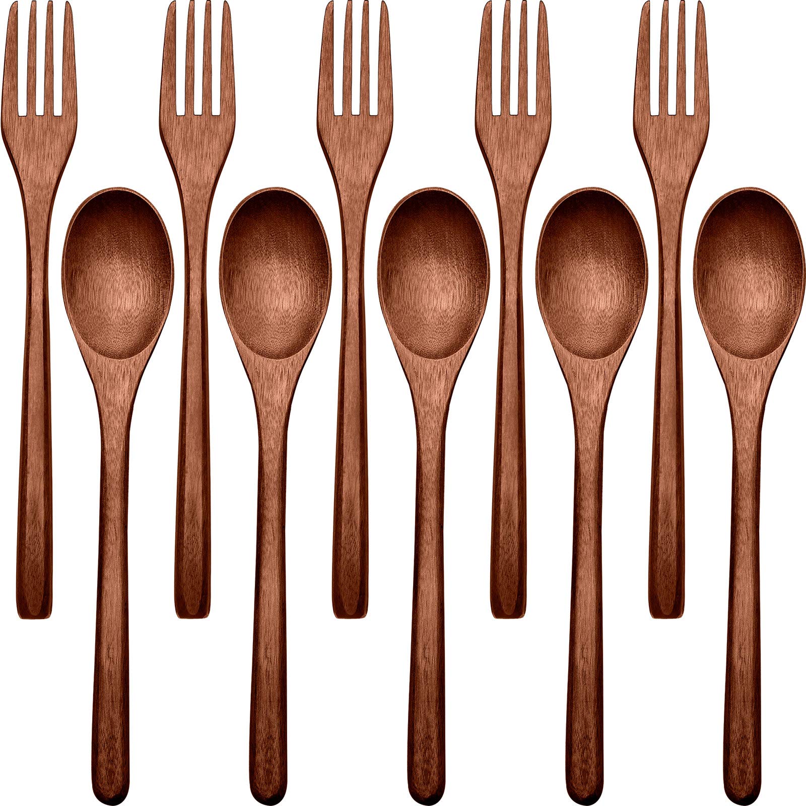 Patelai Wooden Spoons Forks Set Wood Dinner Utensil Set Reusable Flatware Tableware Set Handmade Natural Cutlery Set Includes Wo