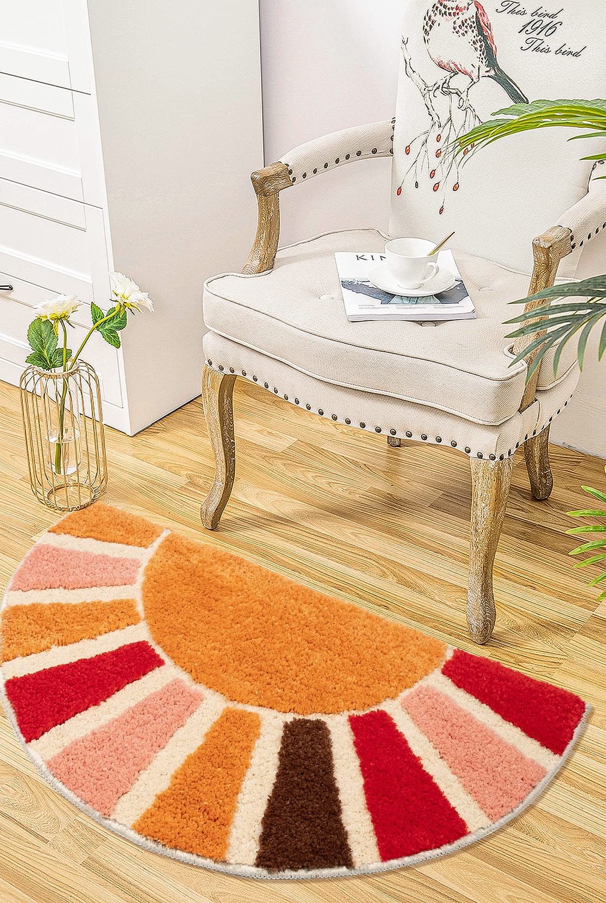 Notasa Boho Bathroom Rugs Half Circle Bath Mat Cute Bohemian Bath Rug For Bedroom Large Carpet Home Decor Non-Slip Semi Round Sh
