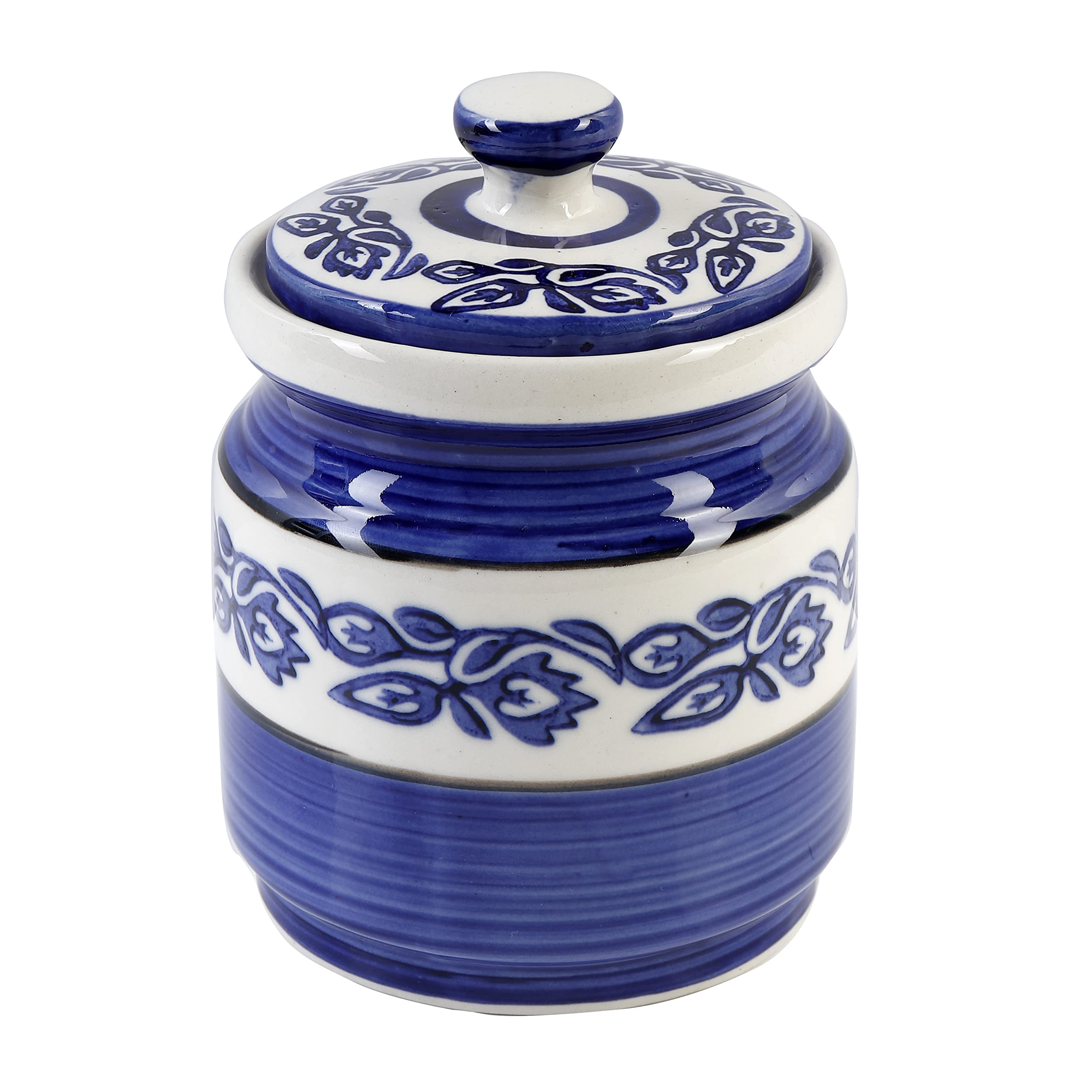 Kraftlik Handicrafts Kreative Homes Ceramic Storage Container With Lid  1200 Grams, Single Jar, Blue