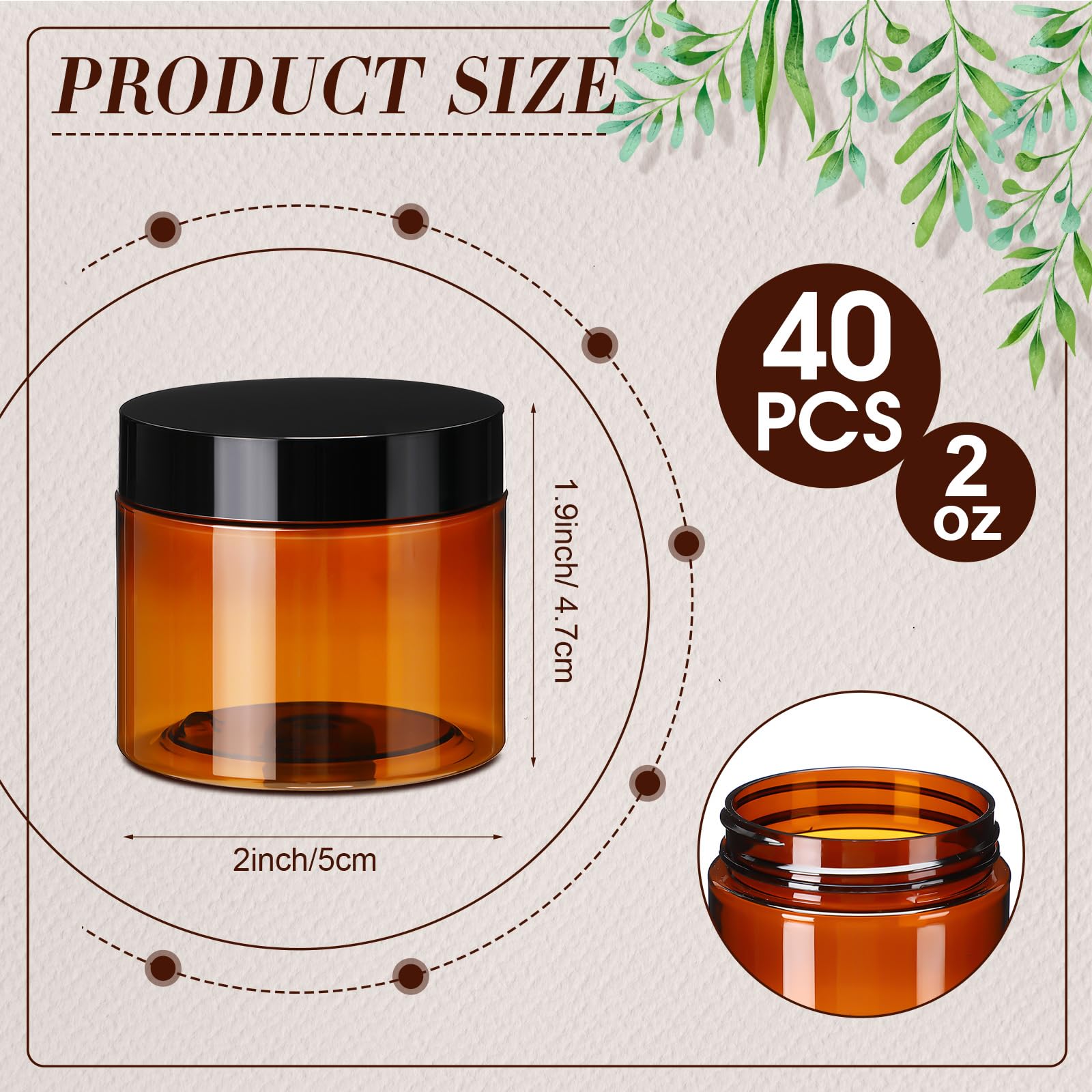 Tanlade 40 Pcs Amber Plastic Jars With Lids Round Cosmetic Containers Amber Jars Refillable Cosmetic Jars For Powder Liquid Food